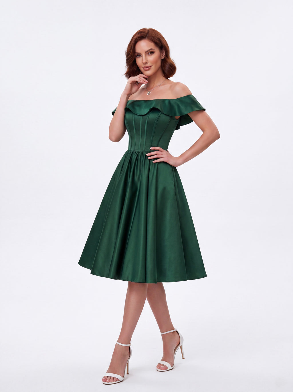 Emerald Green Off-Shoulder Fit & Flare Dress