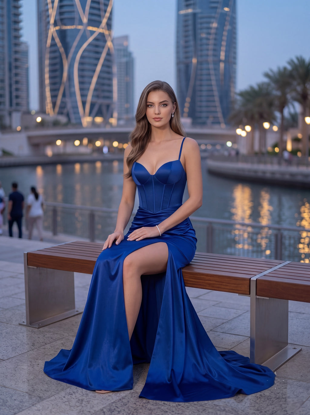 Royal Blue Satin Corset Maxi Dress