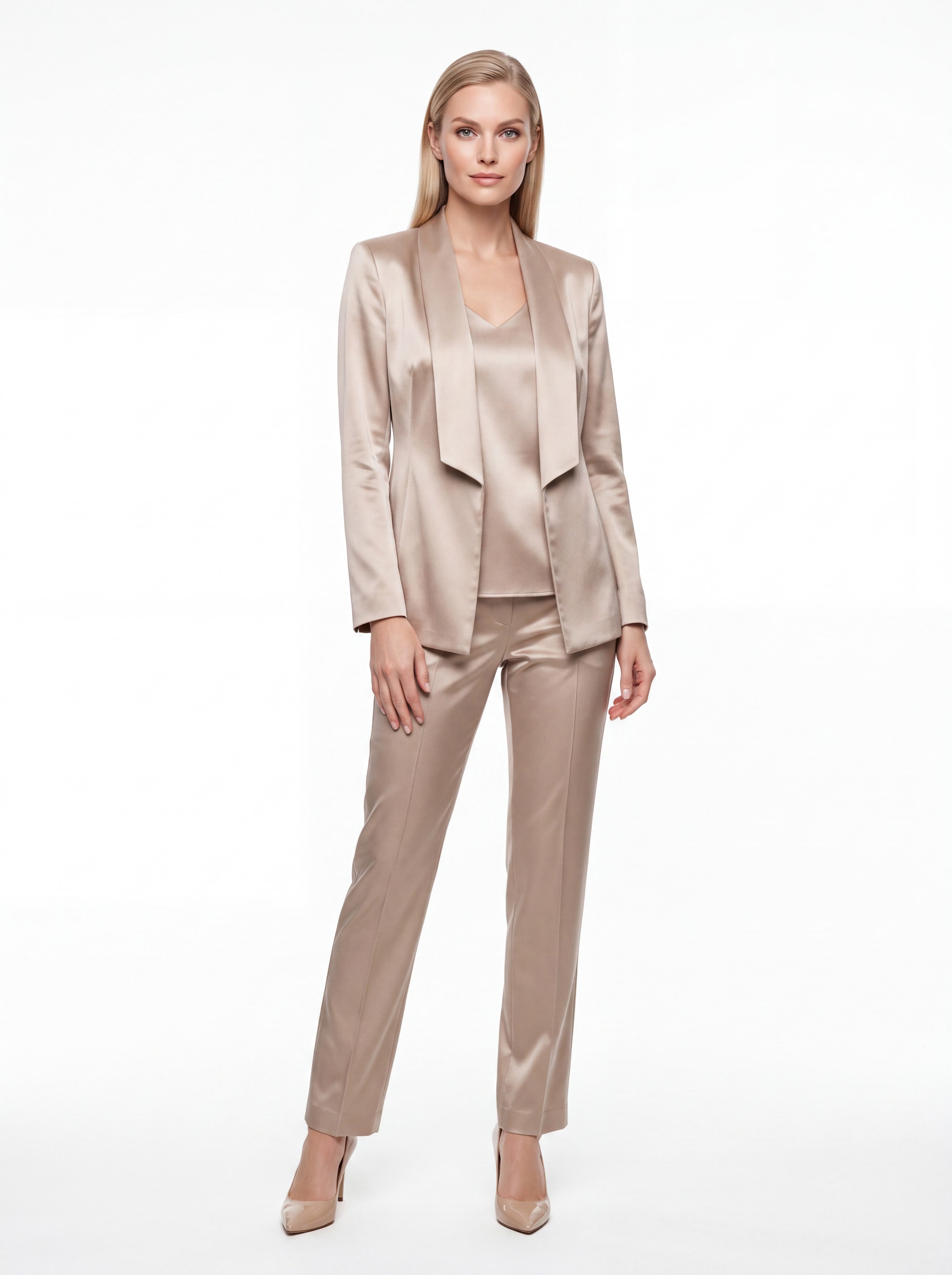 Champagne Satin Three-Piece Pantsuit Set