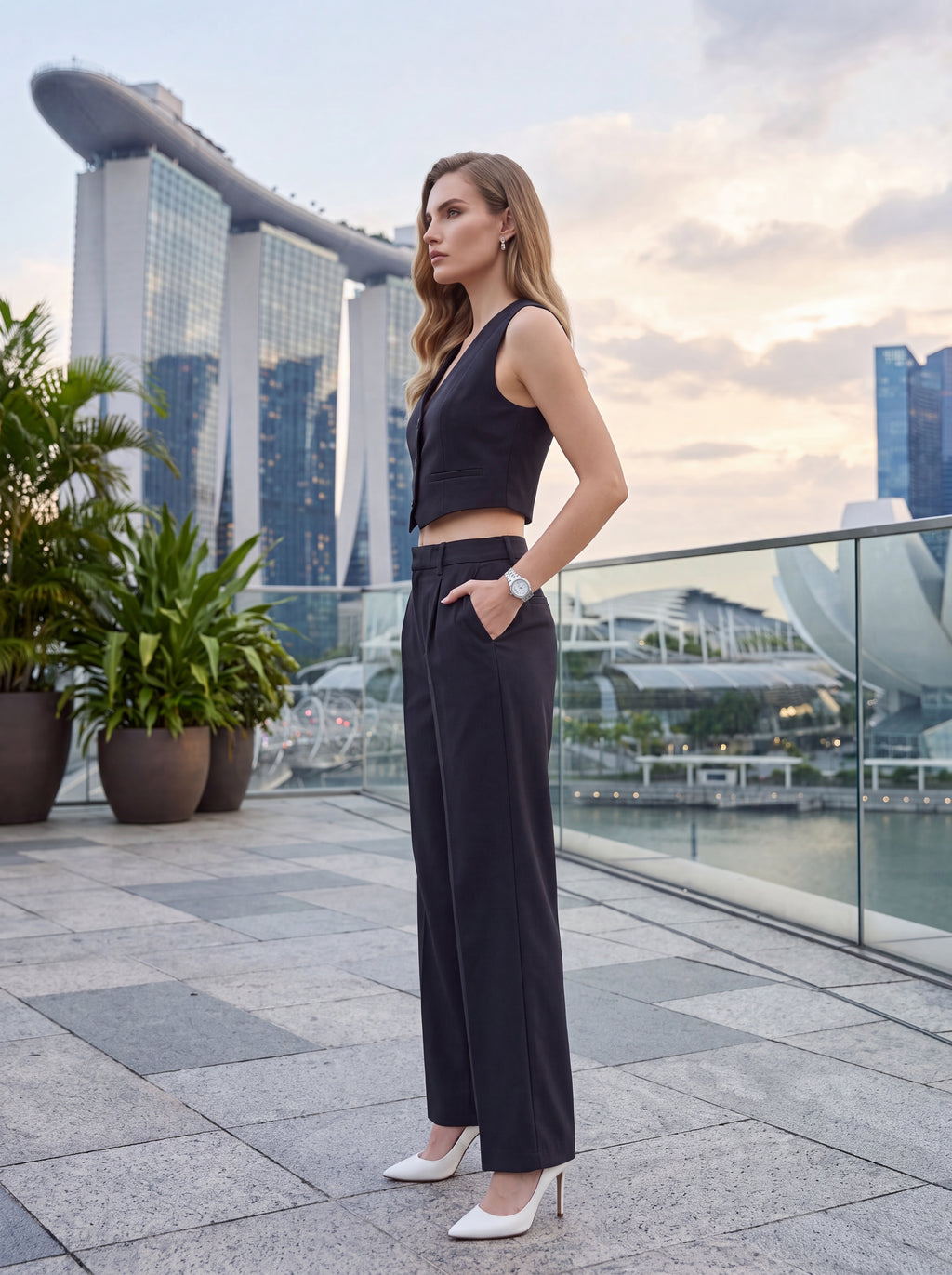 Women's Charcoal High-Waisted Straight-Leg Tailored Trousers – Premium European Formal Office Pants
