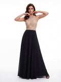 Black & Champagne Embellished Evening Gown