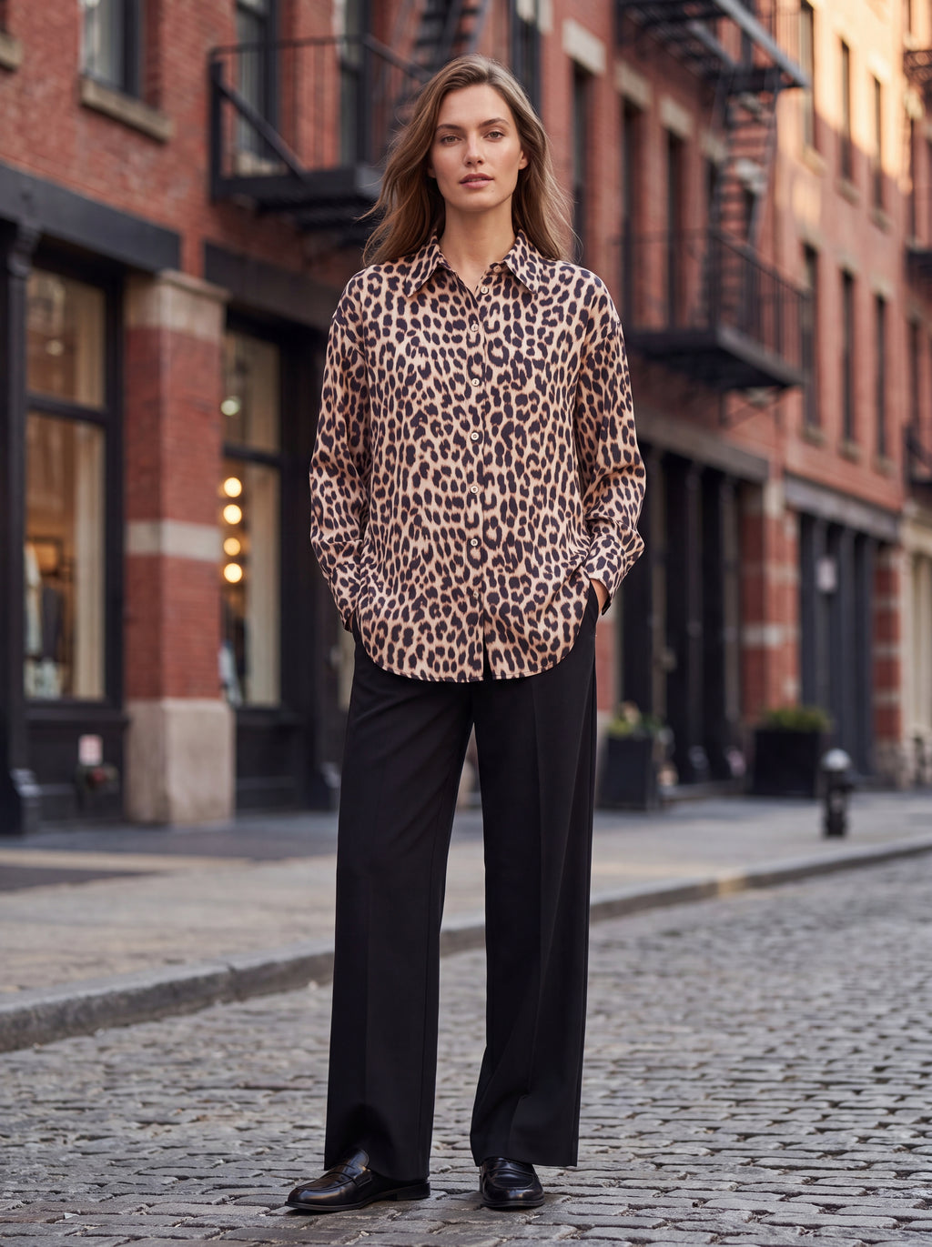 Women's Leopard Print Satin Shirt | Premium European Long Sleeve Button-Down Blouse