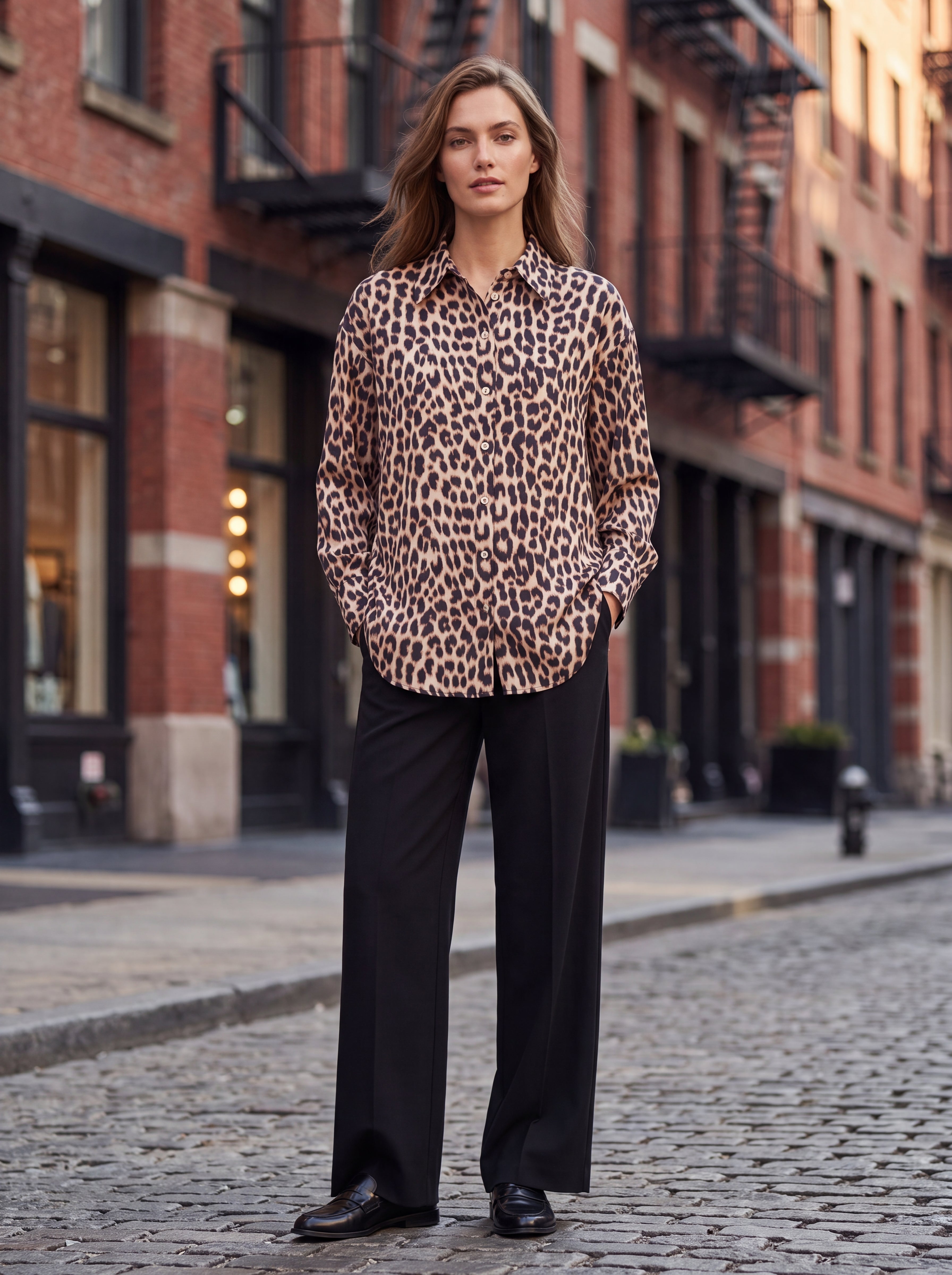 Women's Leopard Print Satin Shirt | Premium European Long Sleeve Button-Down Blouse
