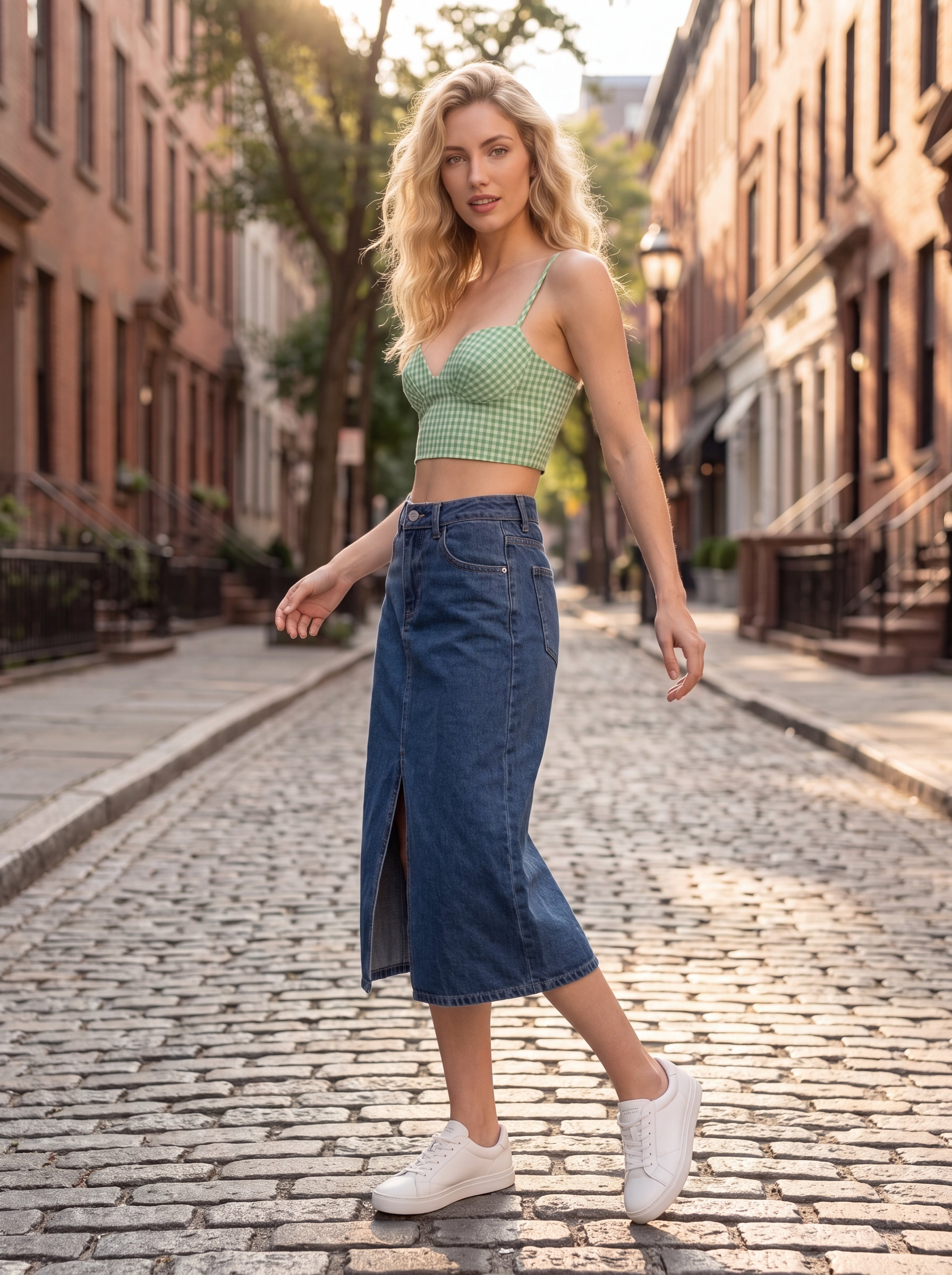 Women's Green Gingham Sweetheart Crop Top | Premium European Summer Strappy Top