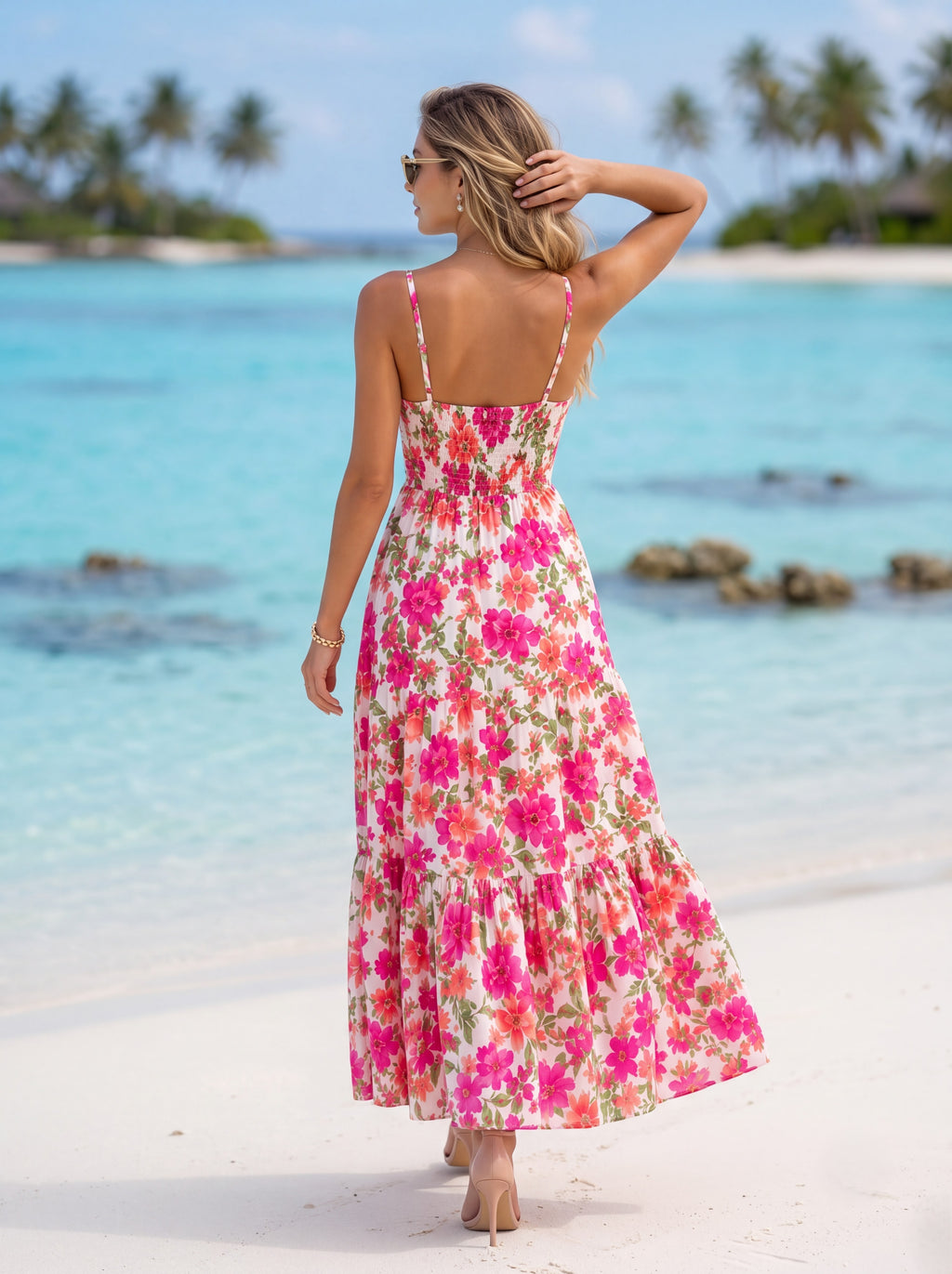 Pink Floral Tiered Maxi Dress