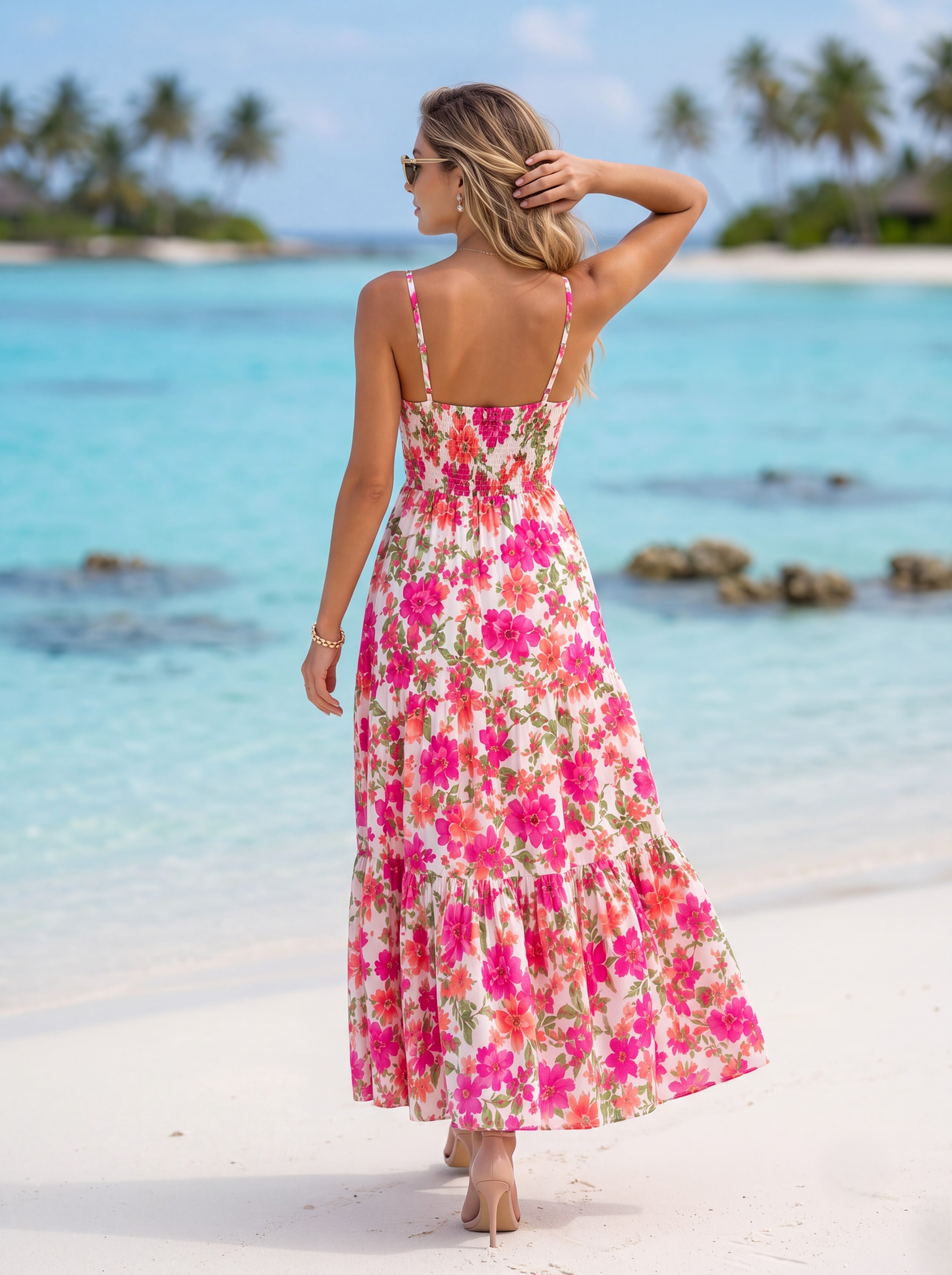 Pink Floral Tiered Maxi Dress