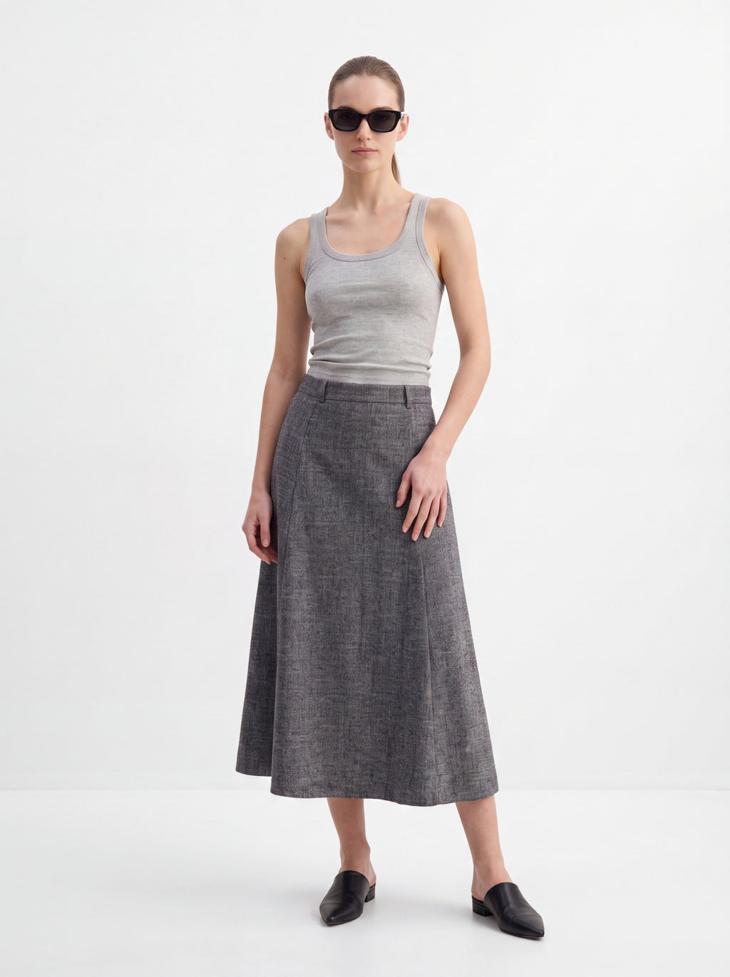 Women's Charcoal Grey A-Line Midi Skirt