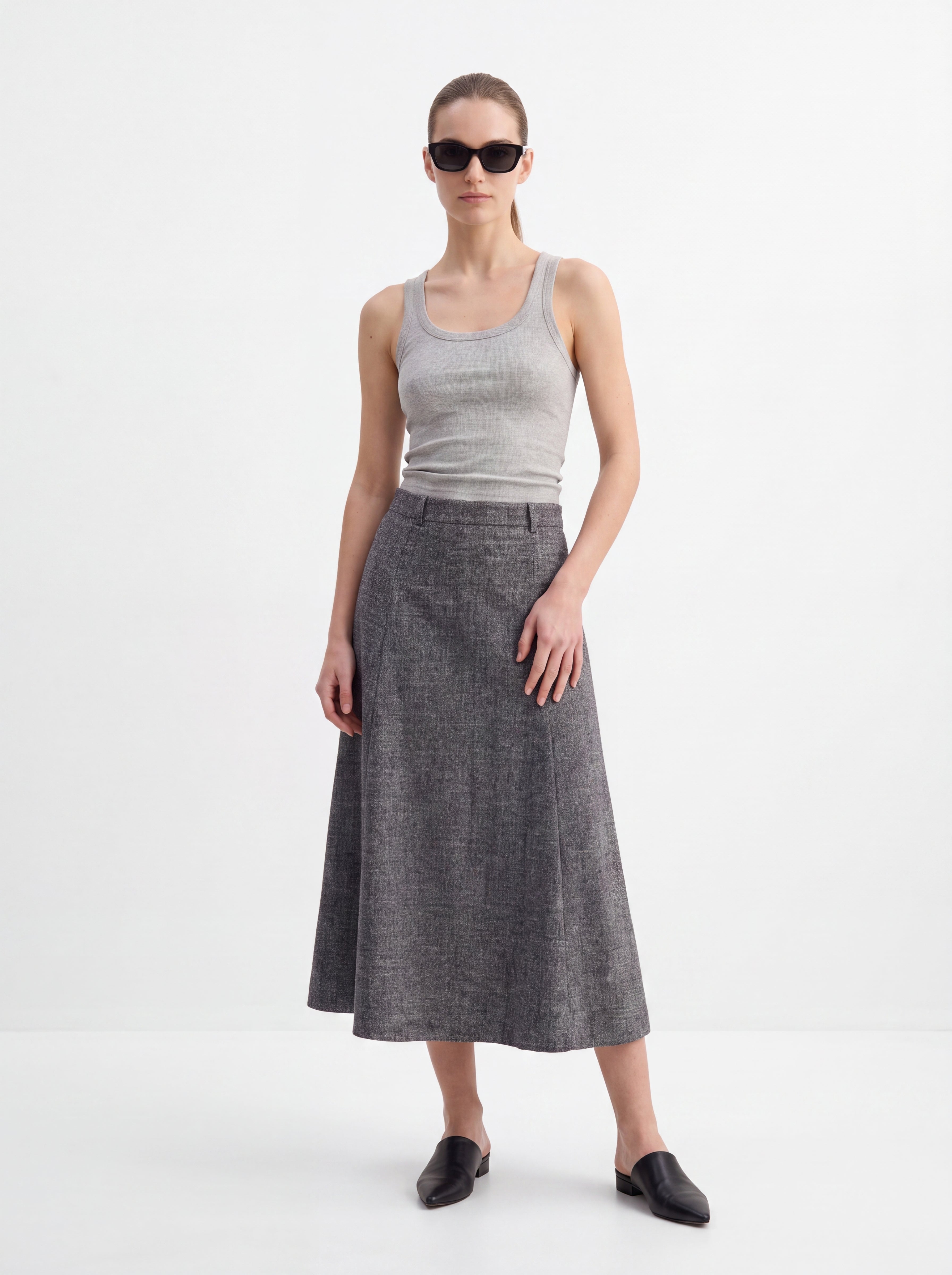 Women's Charcoal Grey A-Line Midi Skirt
