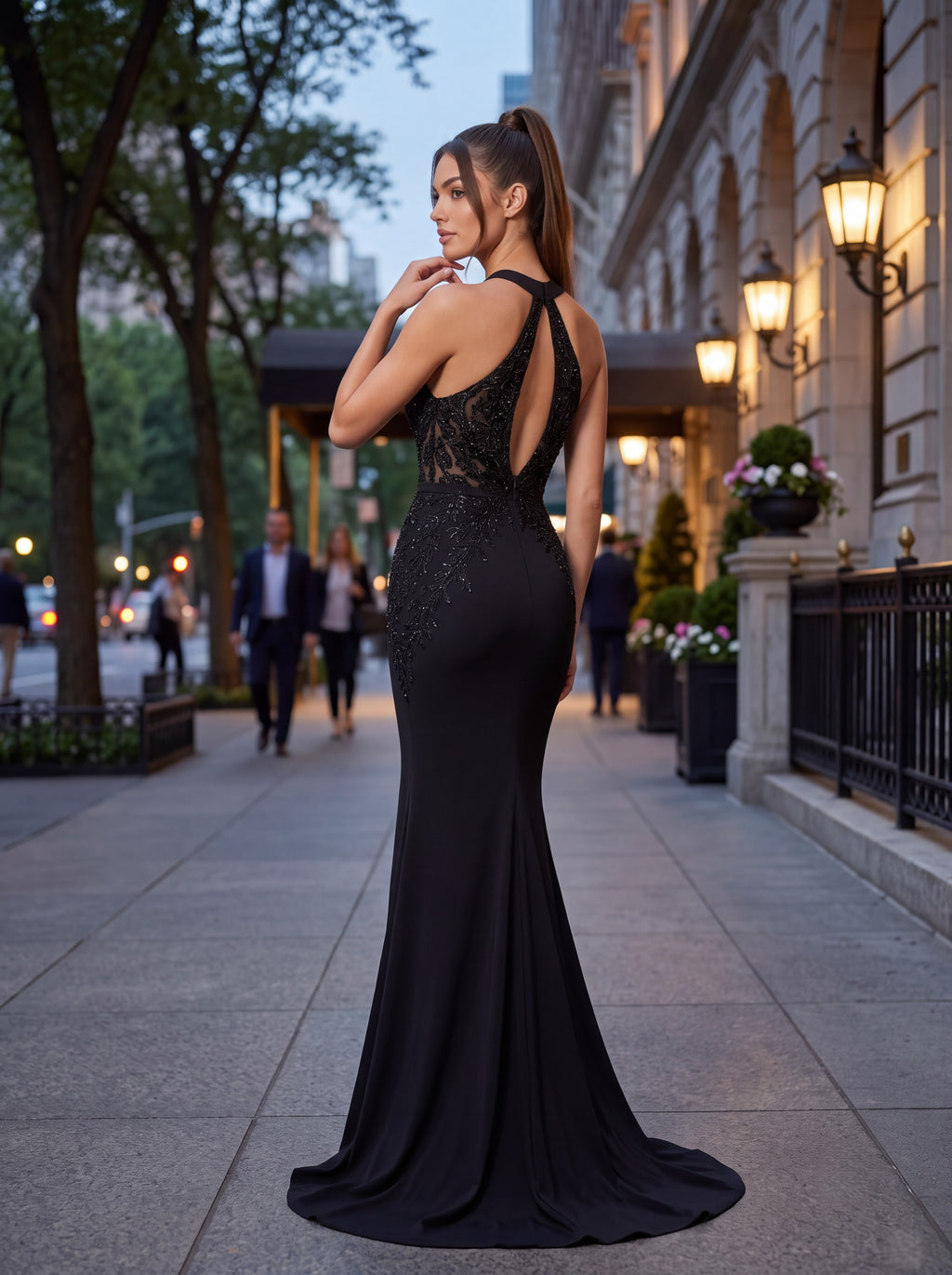 Black Embellished Mermaid Evening Gown