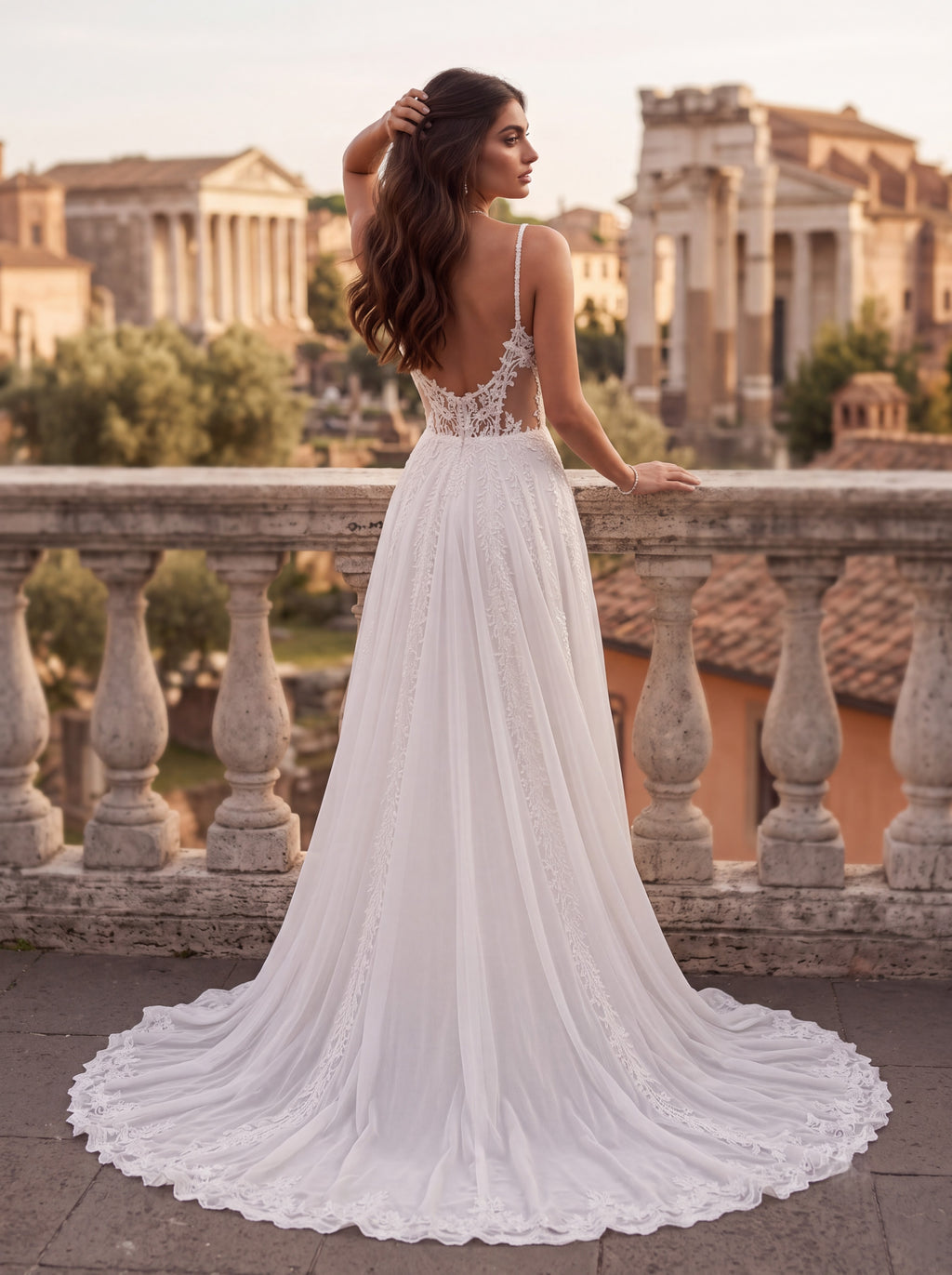 White Lace High Slit Bridal Gown