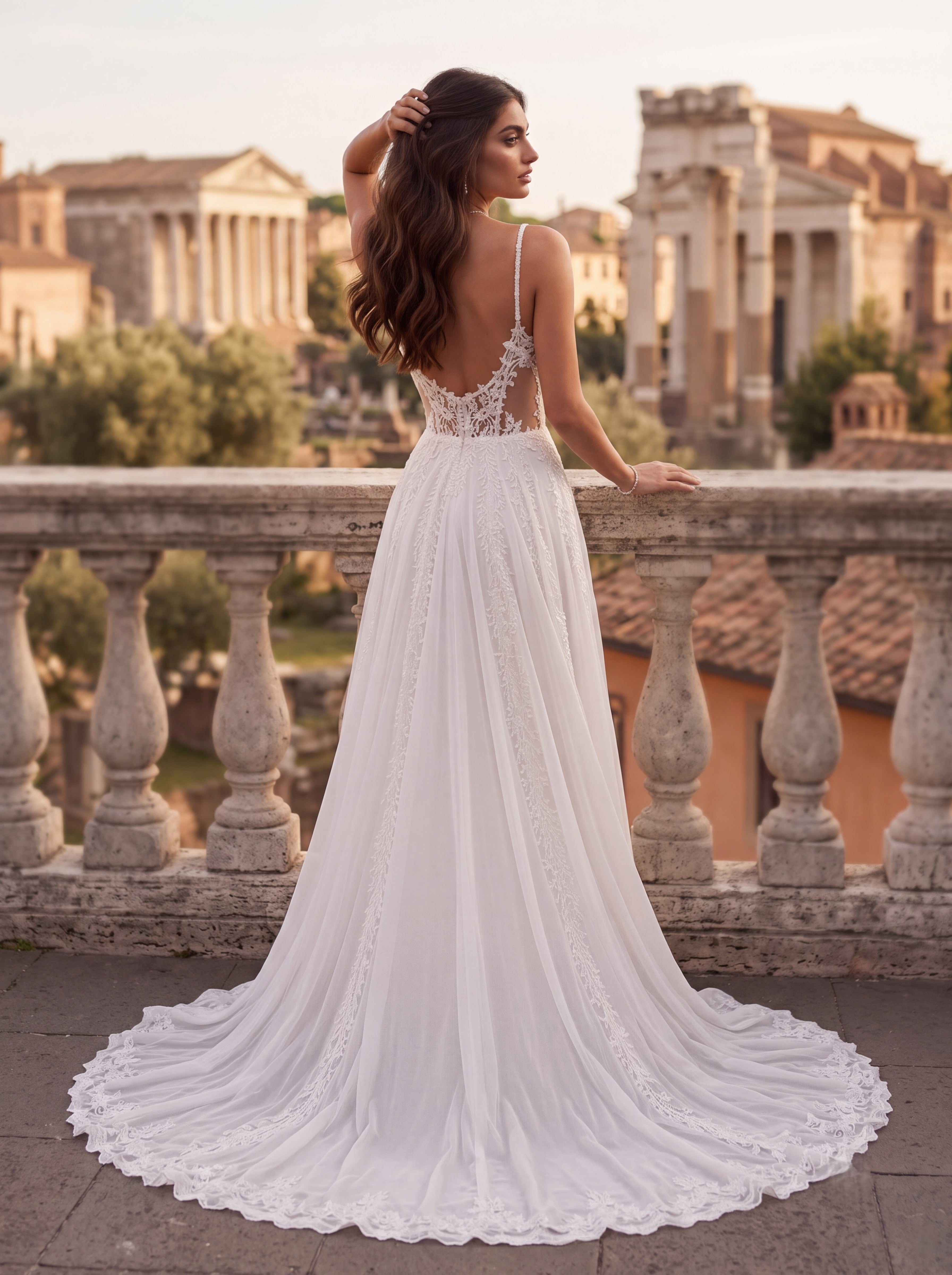 White Lace High Slit Bridal Gown