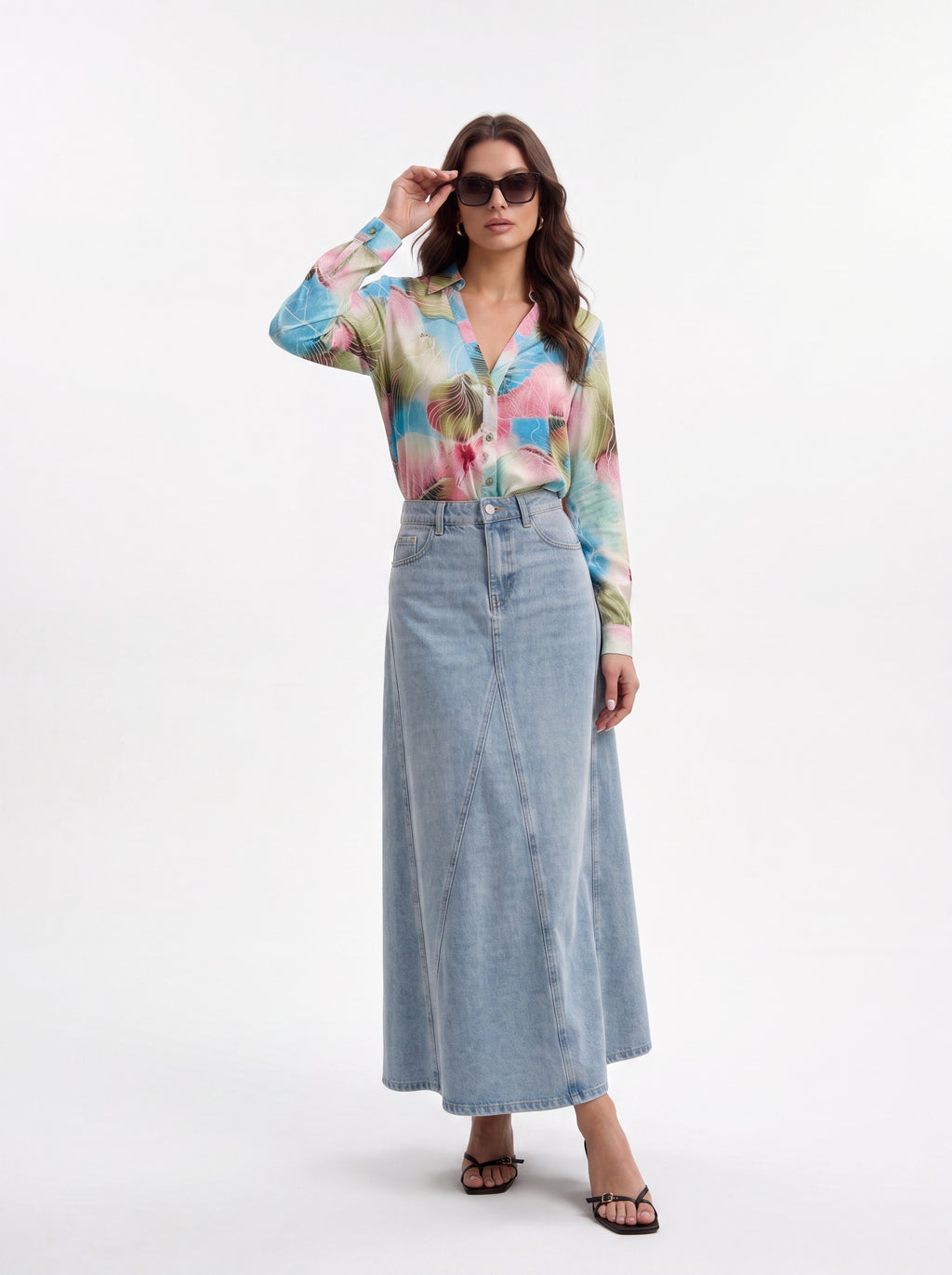 Women's Watercolor Floral Satin Shirt | Premium European Designer Blouse