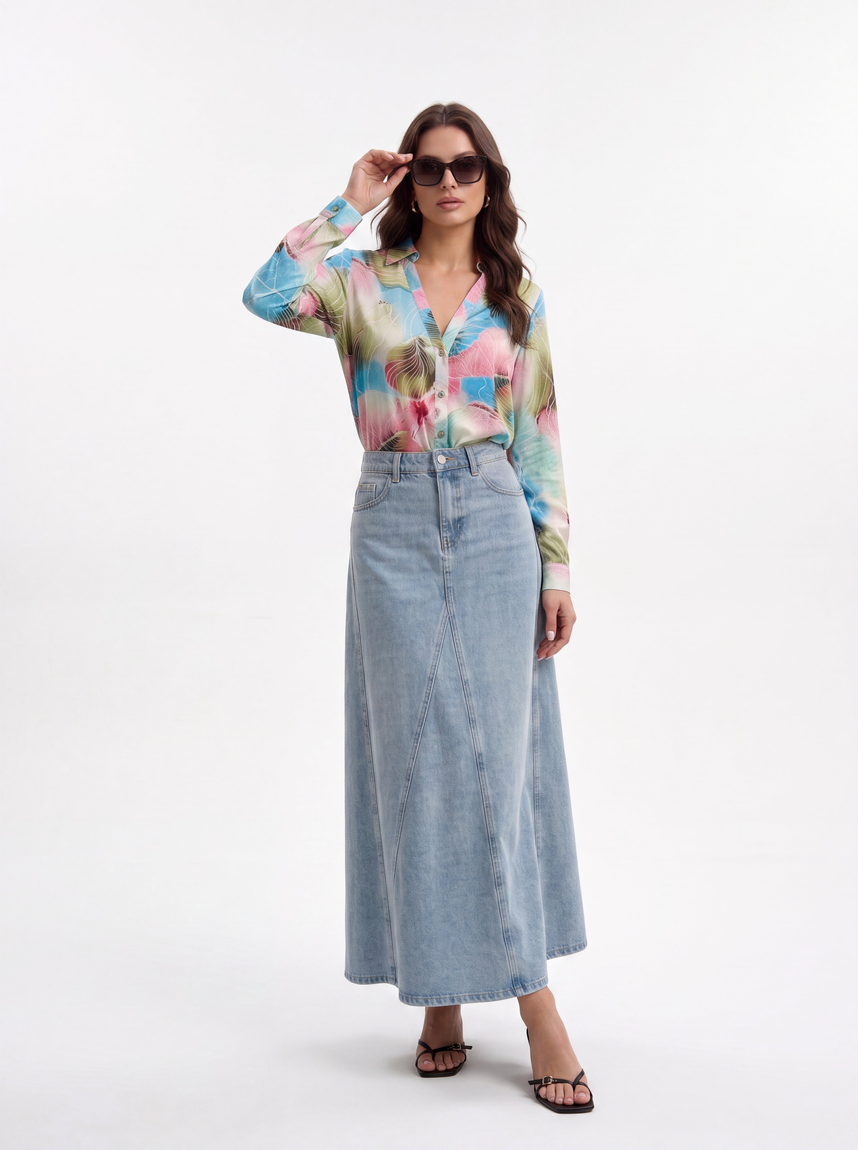Women's Watercolor Floral Satin Shirt | Premium European Designer Blouse