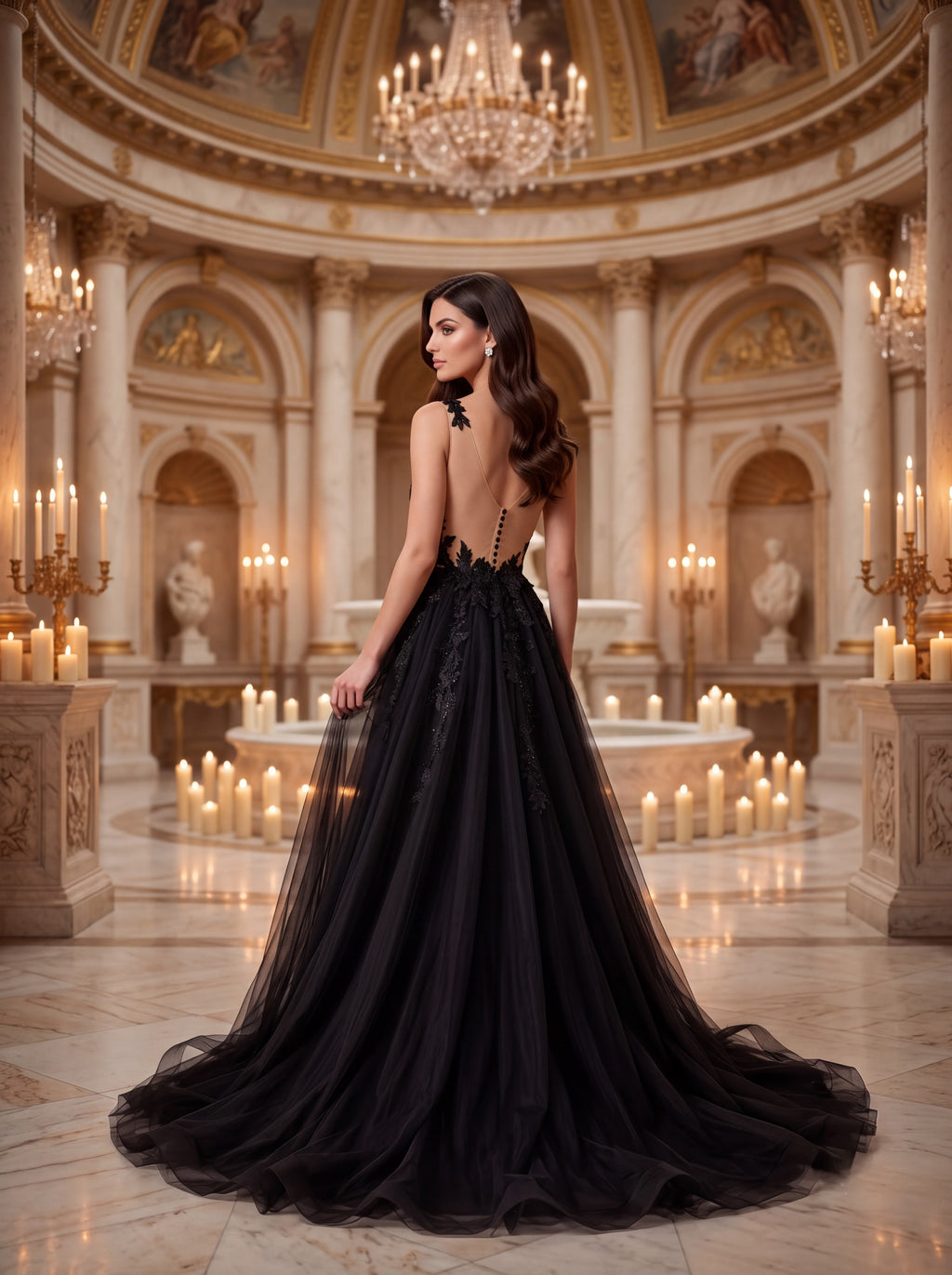 Black Lace Ball Gown