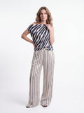 Women's Beige Striped Drawstring Wide Leg Lounge Pants – Premium European Relaxed Trousers