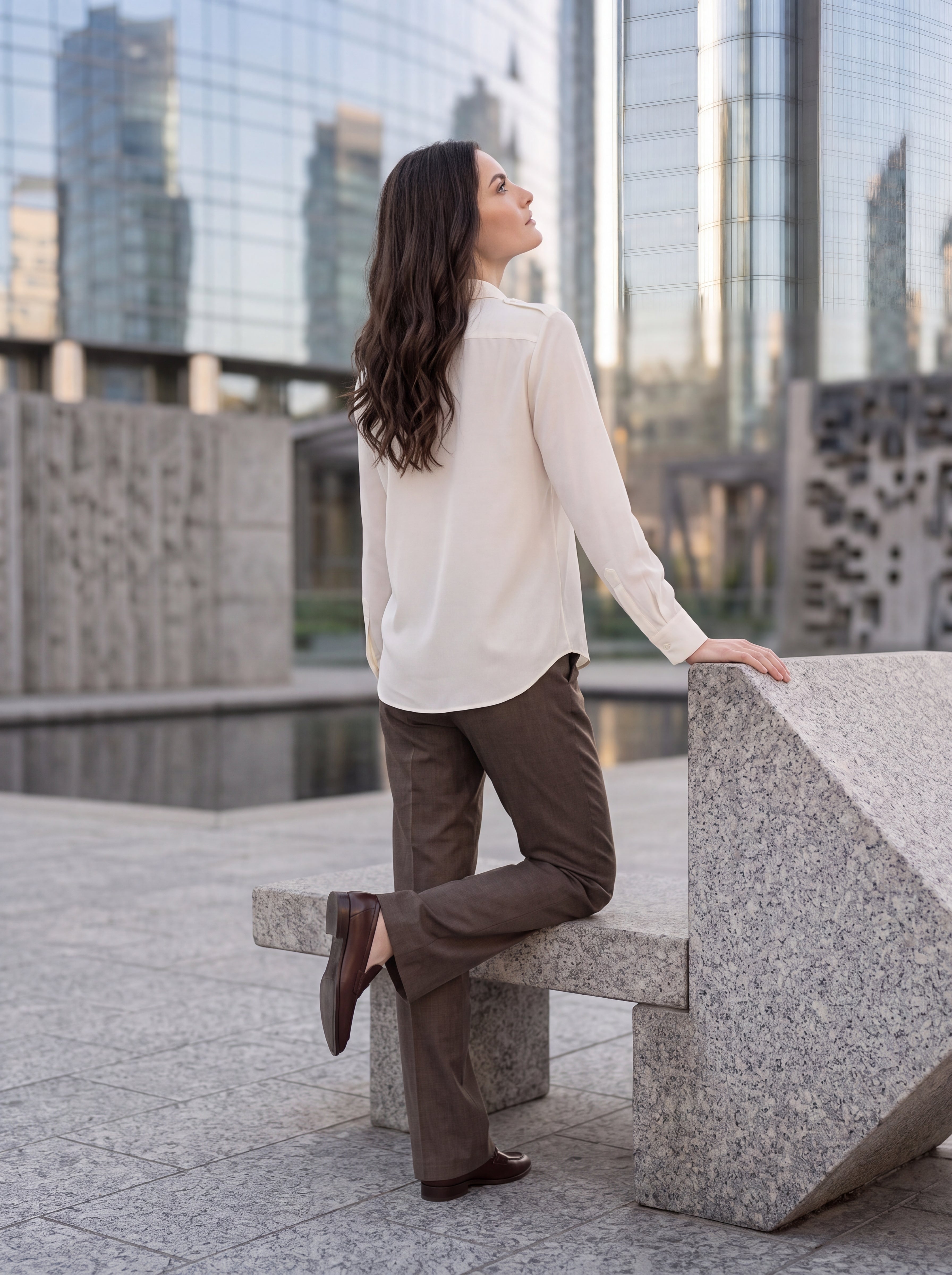 Women's Ivory Silk Button-Down Shirt | Premium European Long Sleeve Office Blouse