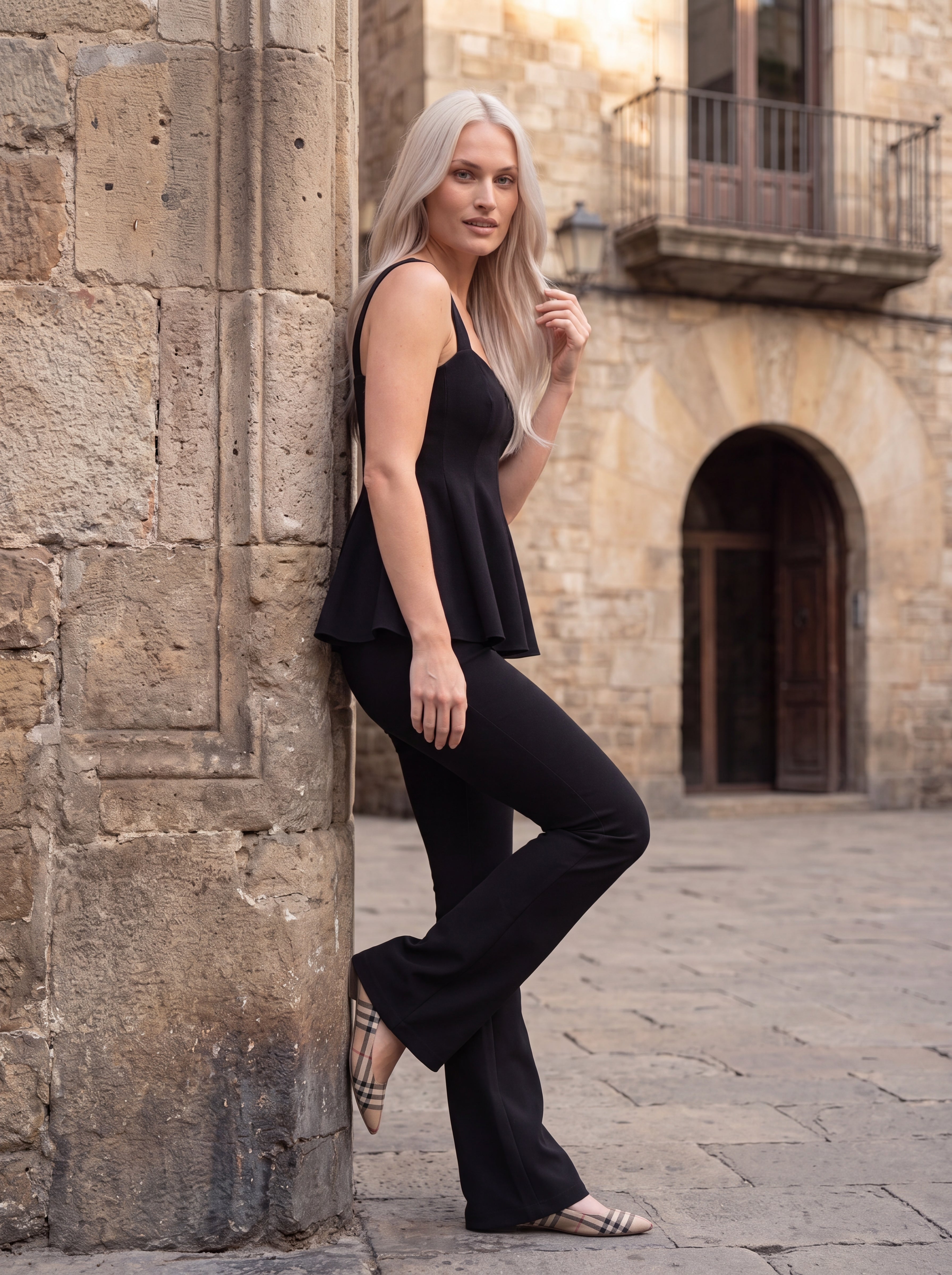 Women's Black High-Waisted Slim Flare Tailored Pants – Premium European Bootcut Formal Trousers