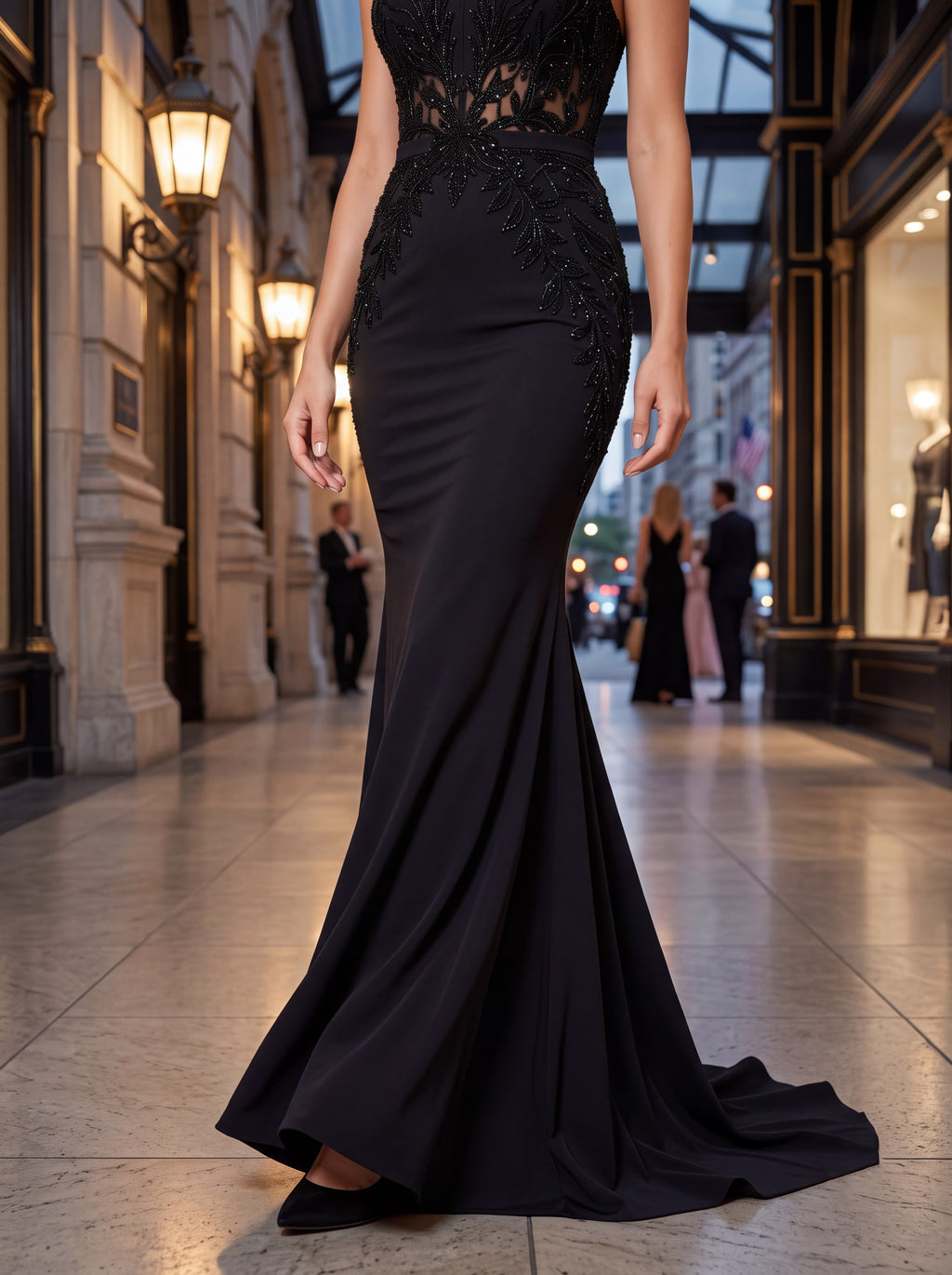 Black Embellished Mermaid Evening Gown