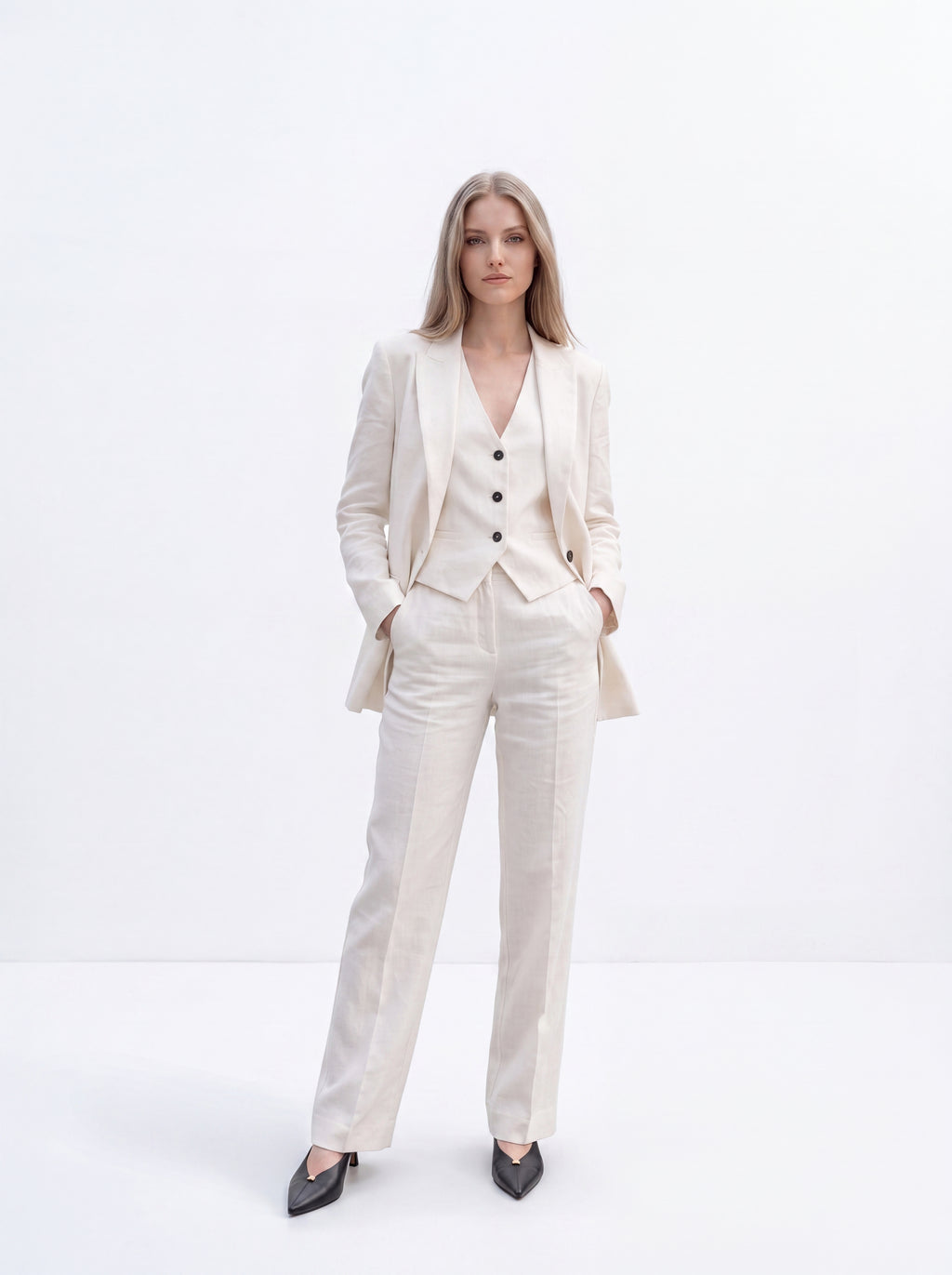 Women's Ivory Tailored Waistcoat – Premium European Linen Blend Vest Top