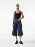 Women's Navy Pleated Wide Leg Culotte Pants – Premium European Tailored Fashion