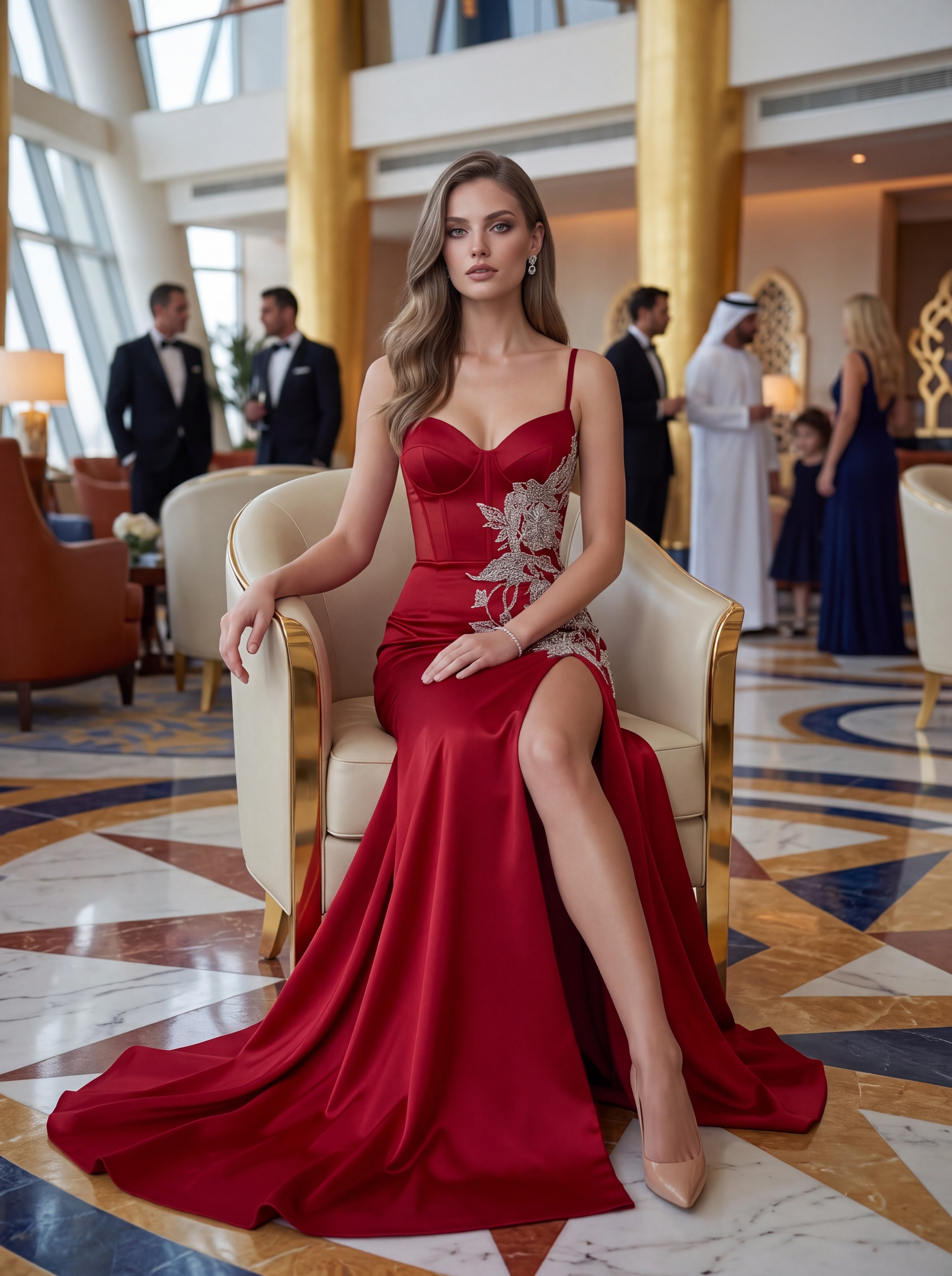 Ruby Red Satin Evening Gown