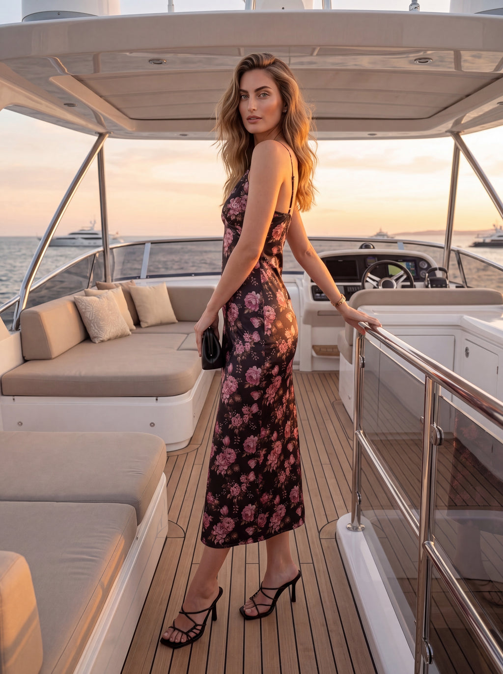 Women's Floral Satin Slip one piece – Black & Rose Pink