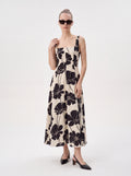 Women's Floral A-Line Midi Dress – Ivory & Black