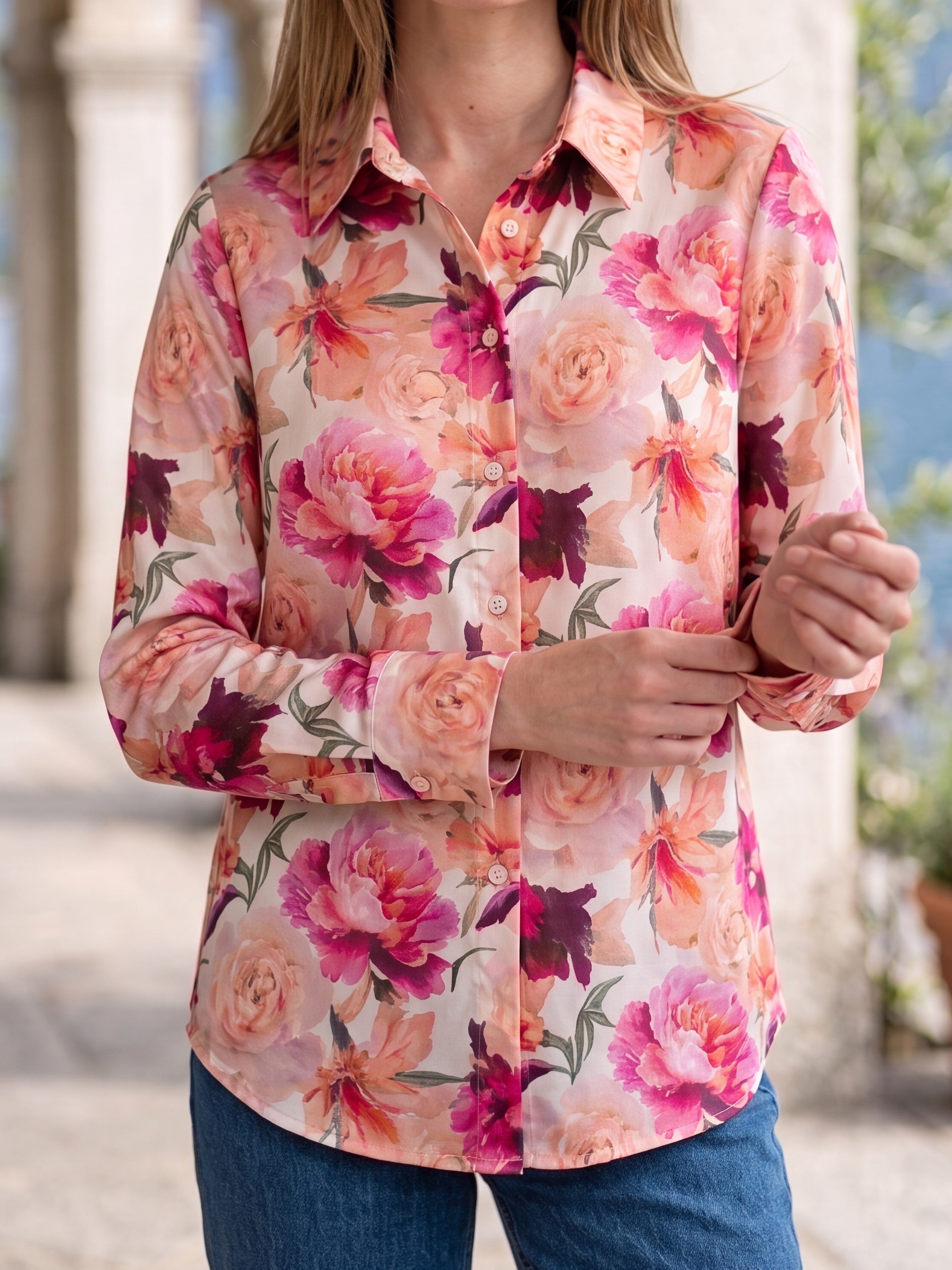 Women's Floral Print Satin Shirt | Premium European Designer Blouse