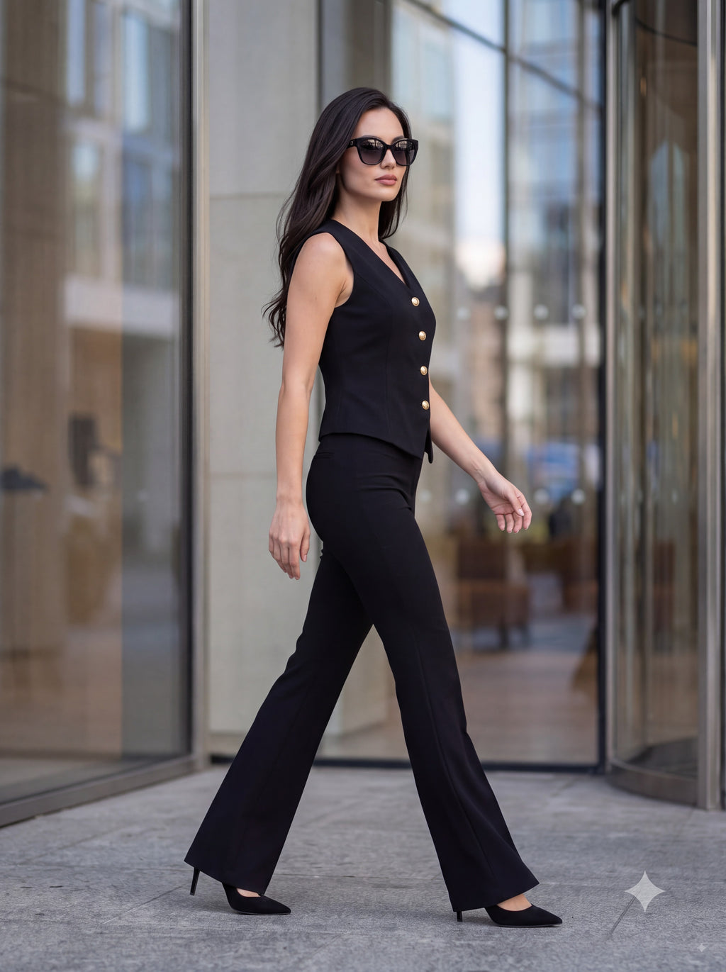Women's Black Tailored Vest & Flared Trousers Pair Collection | Premium European Women's Pair