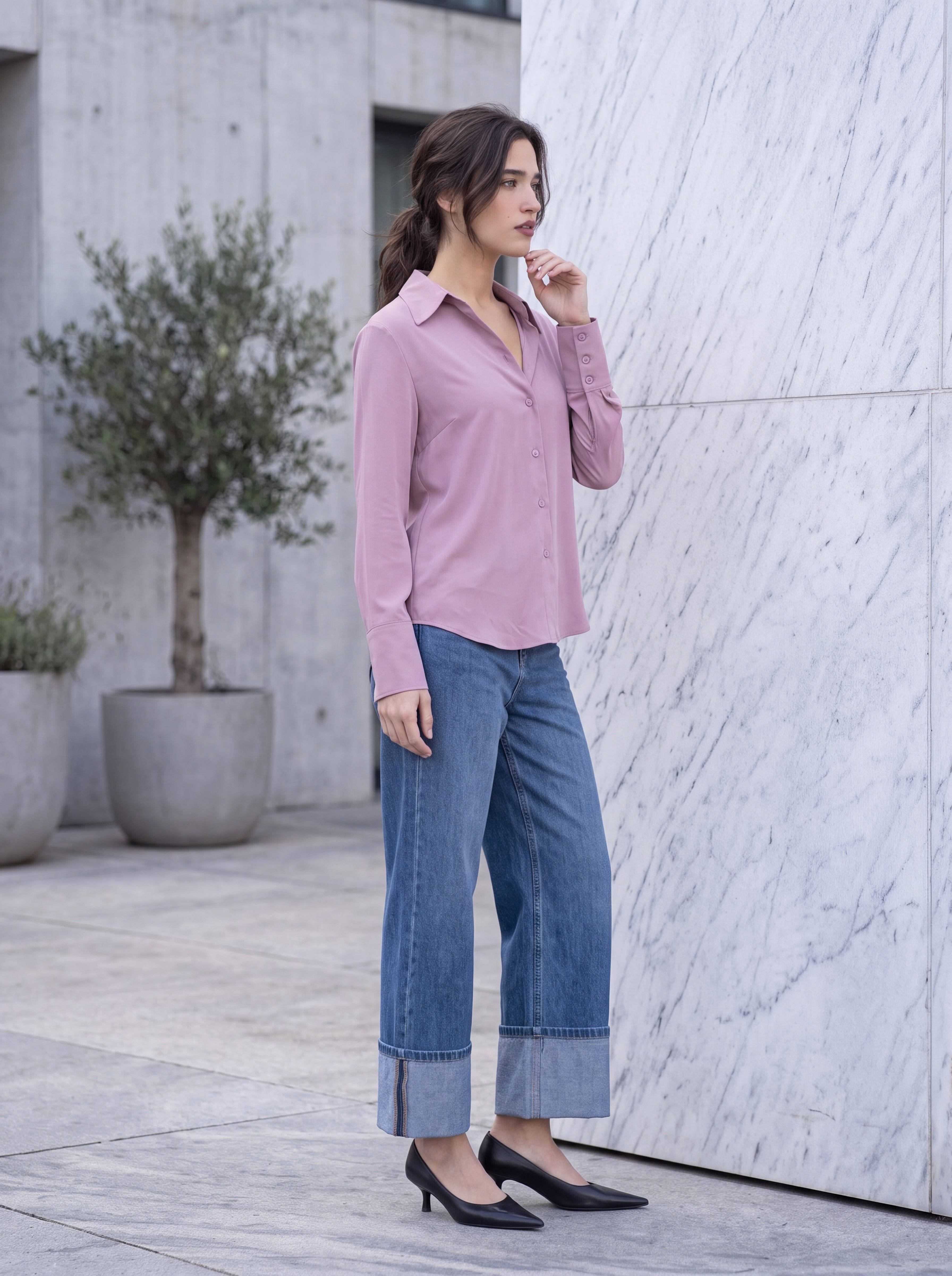 Women's Dusty Rose Classic Button-Down Shirt | Elegant Long Sleeve Blouse