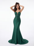 Emerald Green Embellished Mermaid Evening Gown