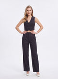 Women's Charcoal High-Waisted Straight-Leg Tailored Trousers – Premium European Formal Office Pants