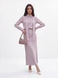 Women's Satin Blouse & Maxi Skirt with Scarf Tie