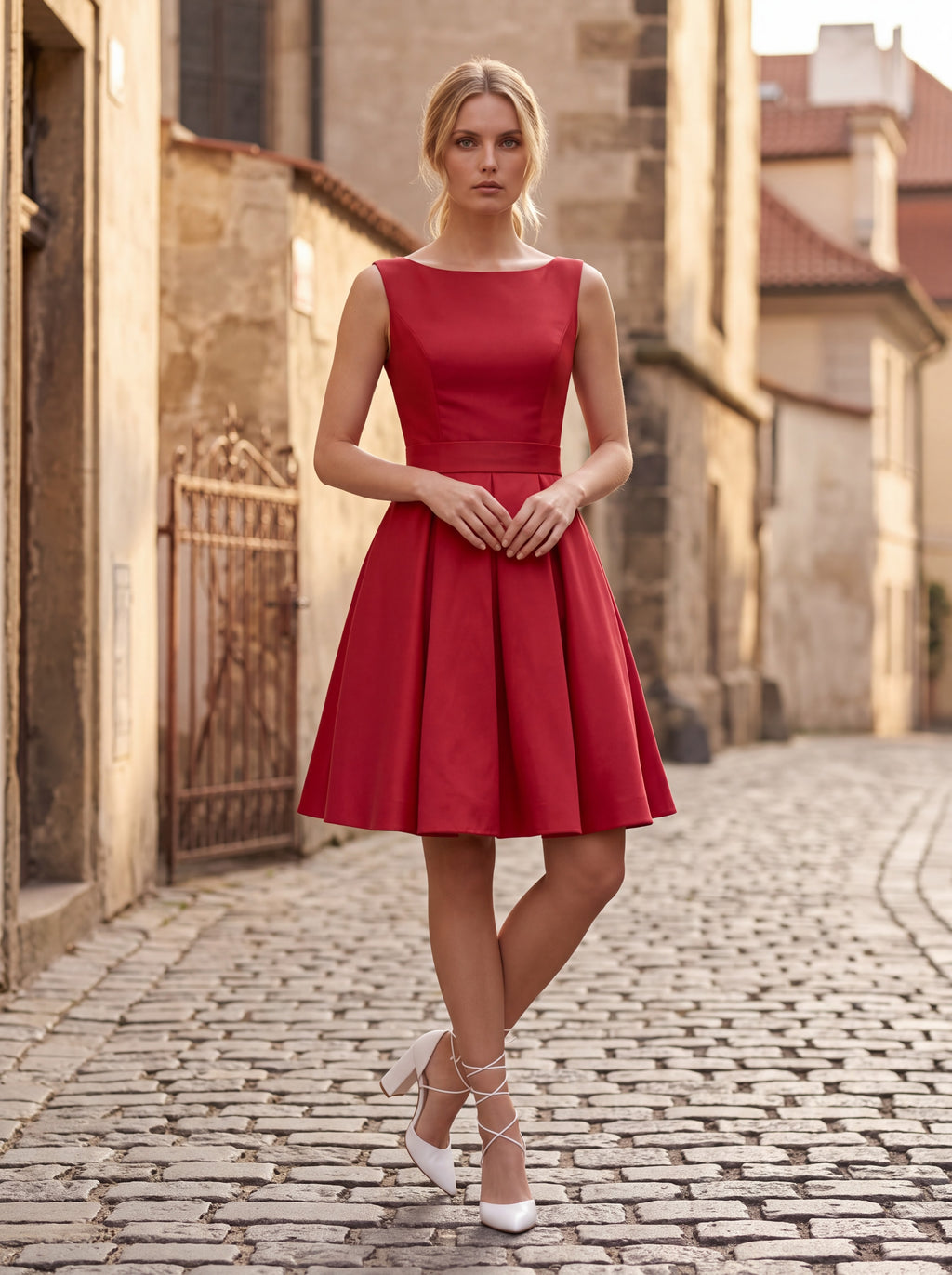 Ruby Red Satin Fit & Flare Dress