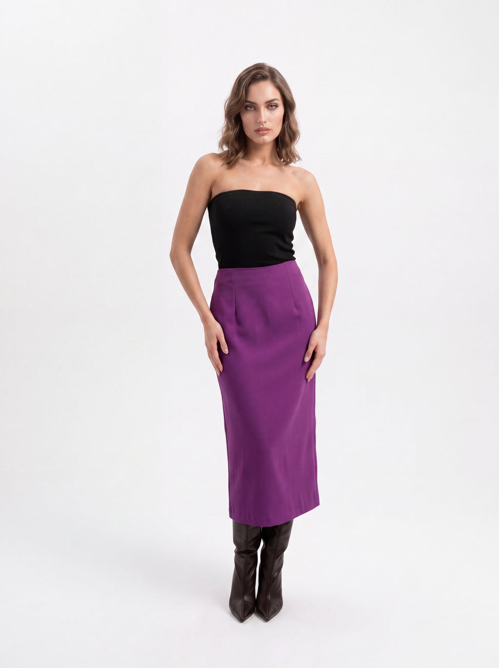 Women's Satin Purple Midi Pencil Skirt
