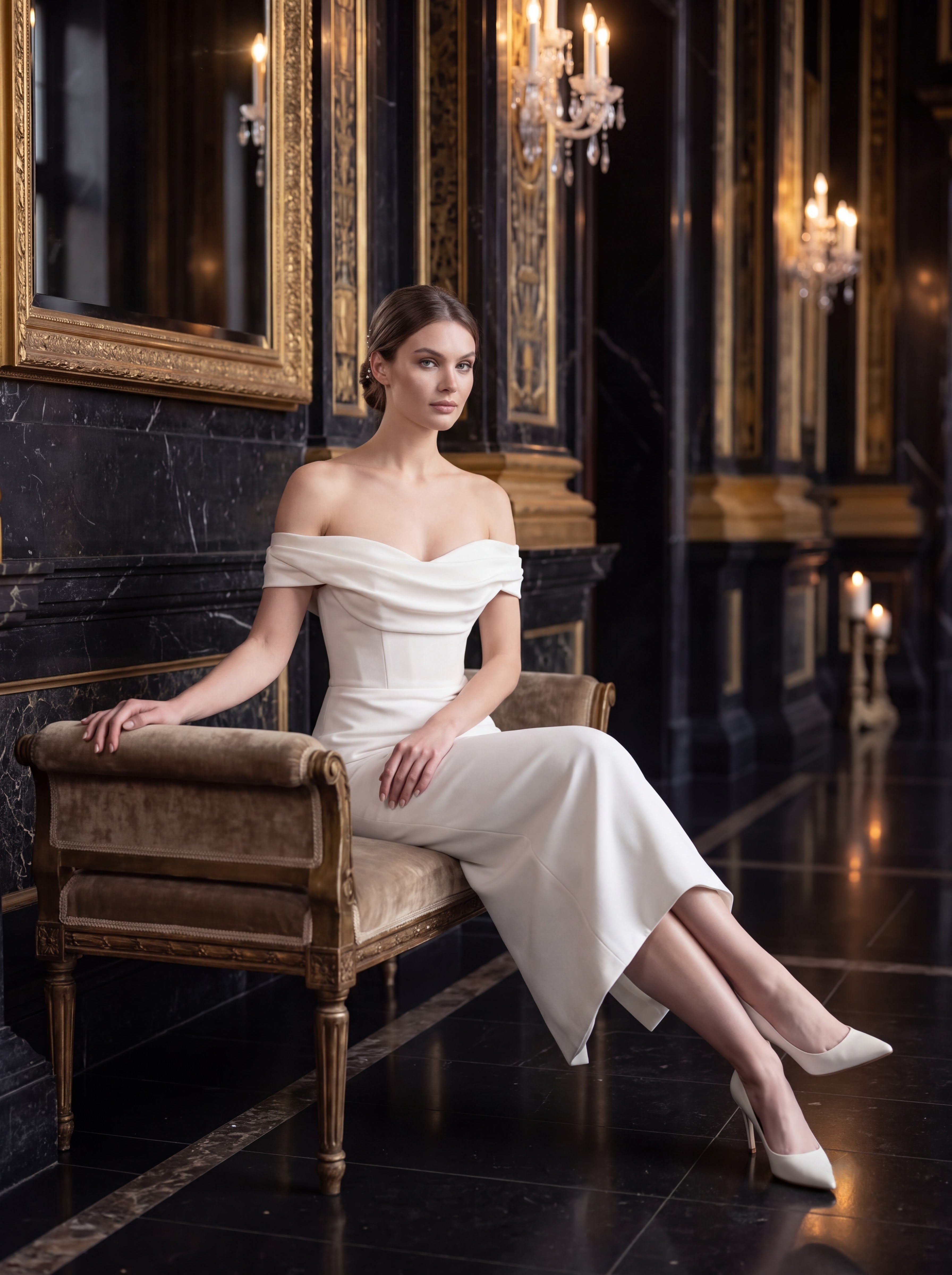 Ivory Off-Shoulder Midi Dress