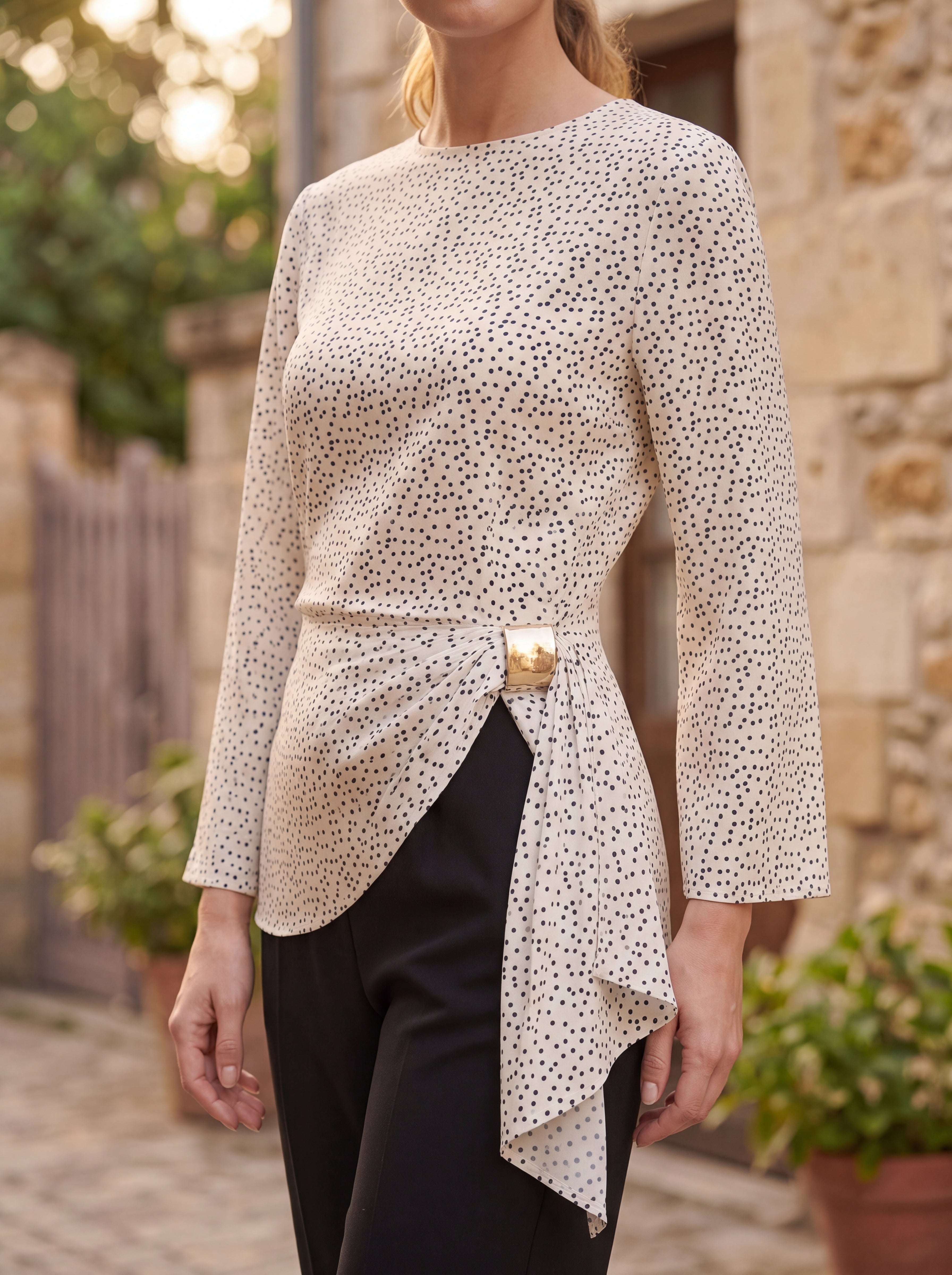 Women's Ivory Printed Wrap Top | Premium European Tie-Waist top