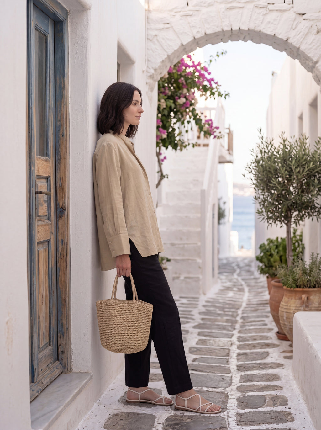 Women's Beige Relaxed Linen Shirt | Premium Casual Long Sleeve Top