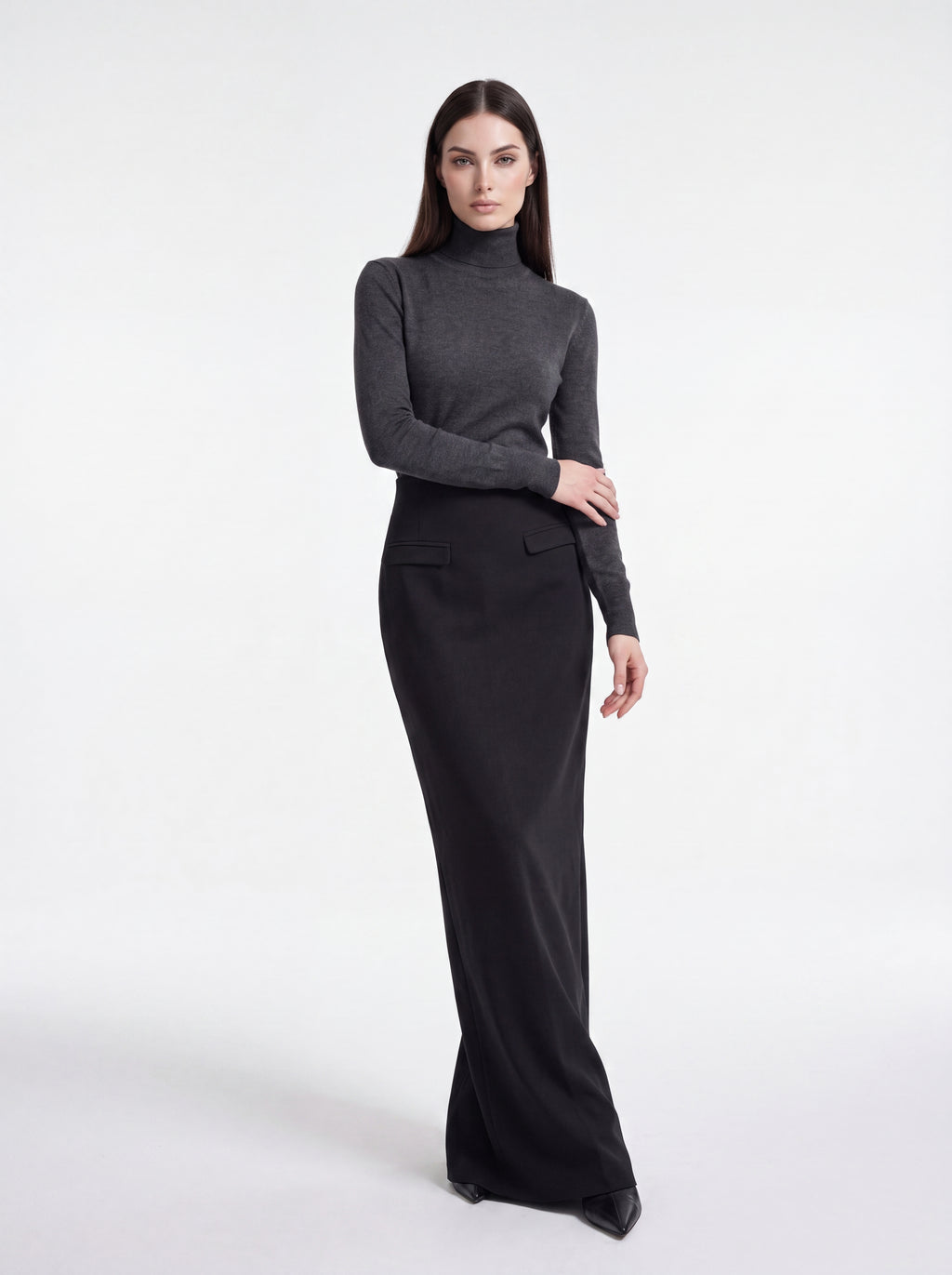 Women's Black High-Waisted Maxi Pencil Skirt