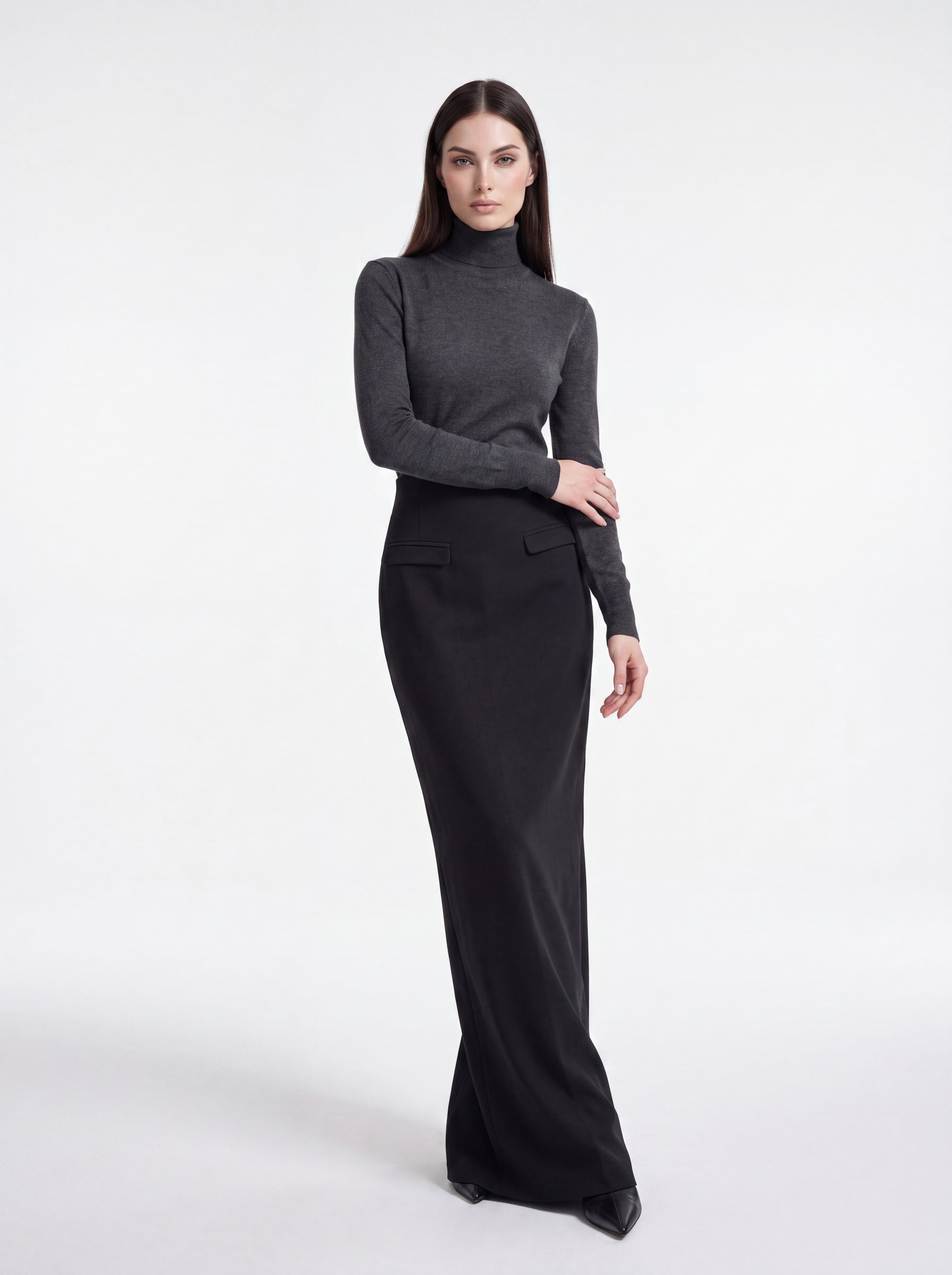 Women's Black High-Waisted Maxi Pencil Skirt
