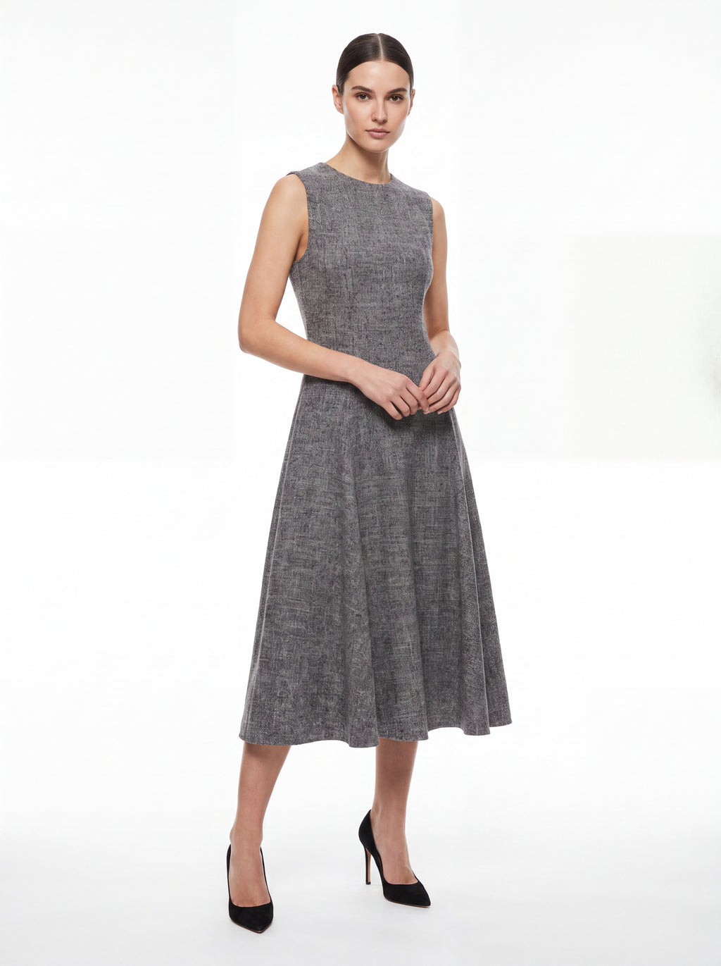 Women's Sleeveless A-Line Midi Dress – Charcoal Grey
