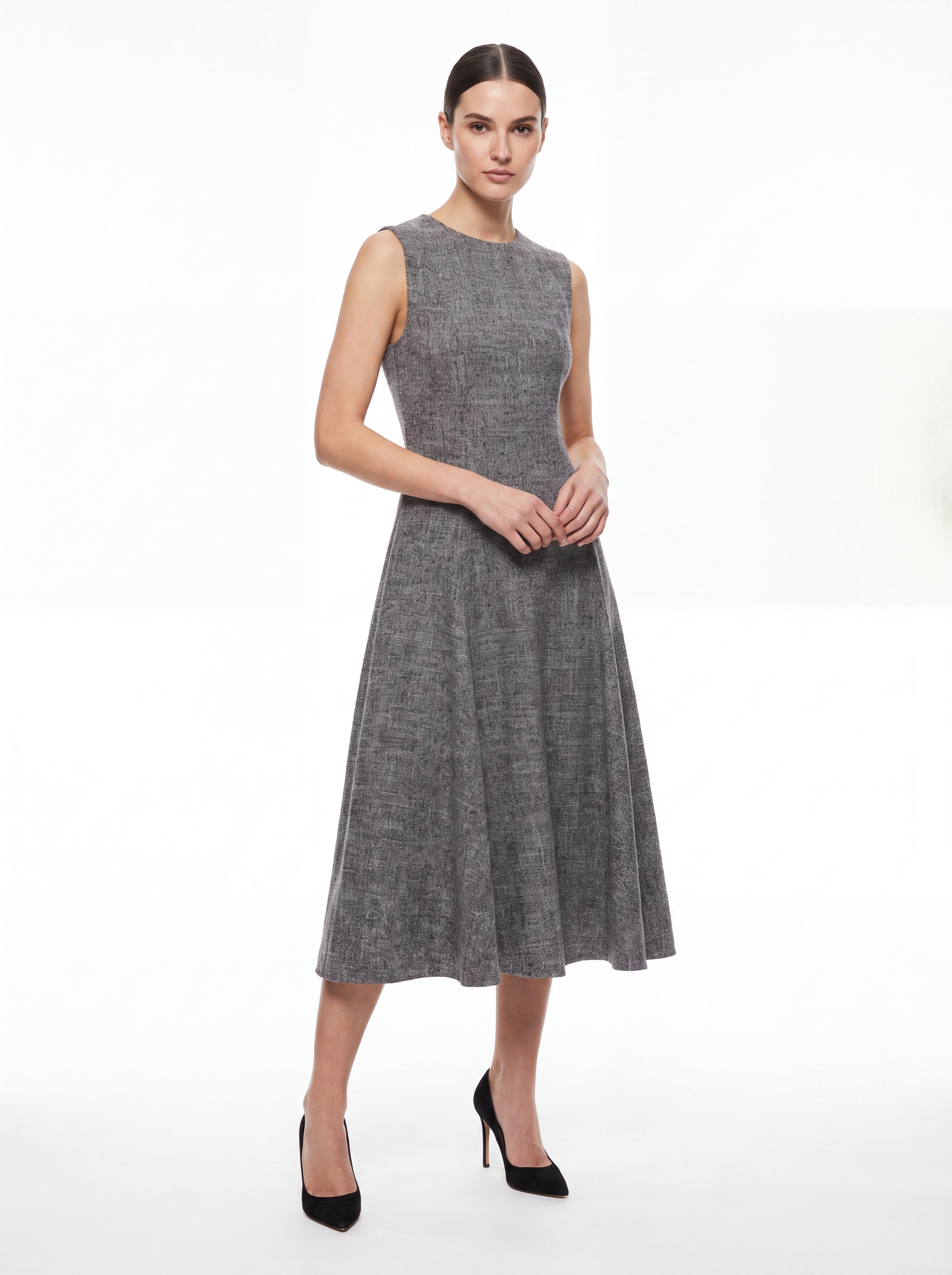 Women's Sleeveless A-Line Midi Dress – Charcoal Grey