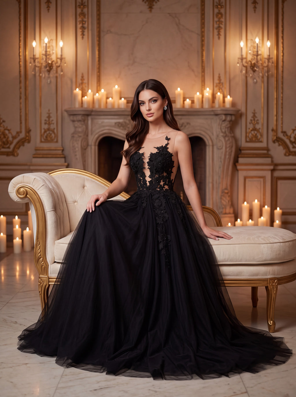 Black Lace Ball Gown
