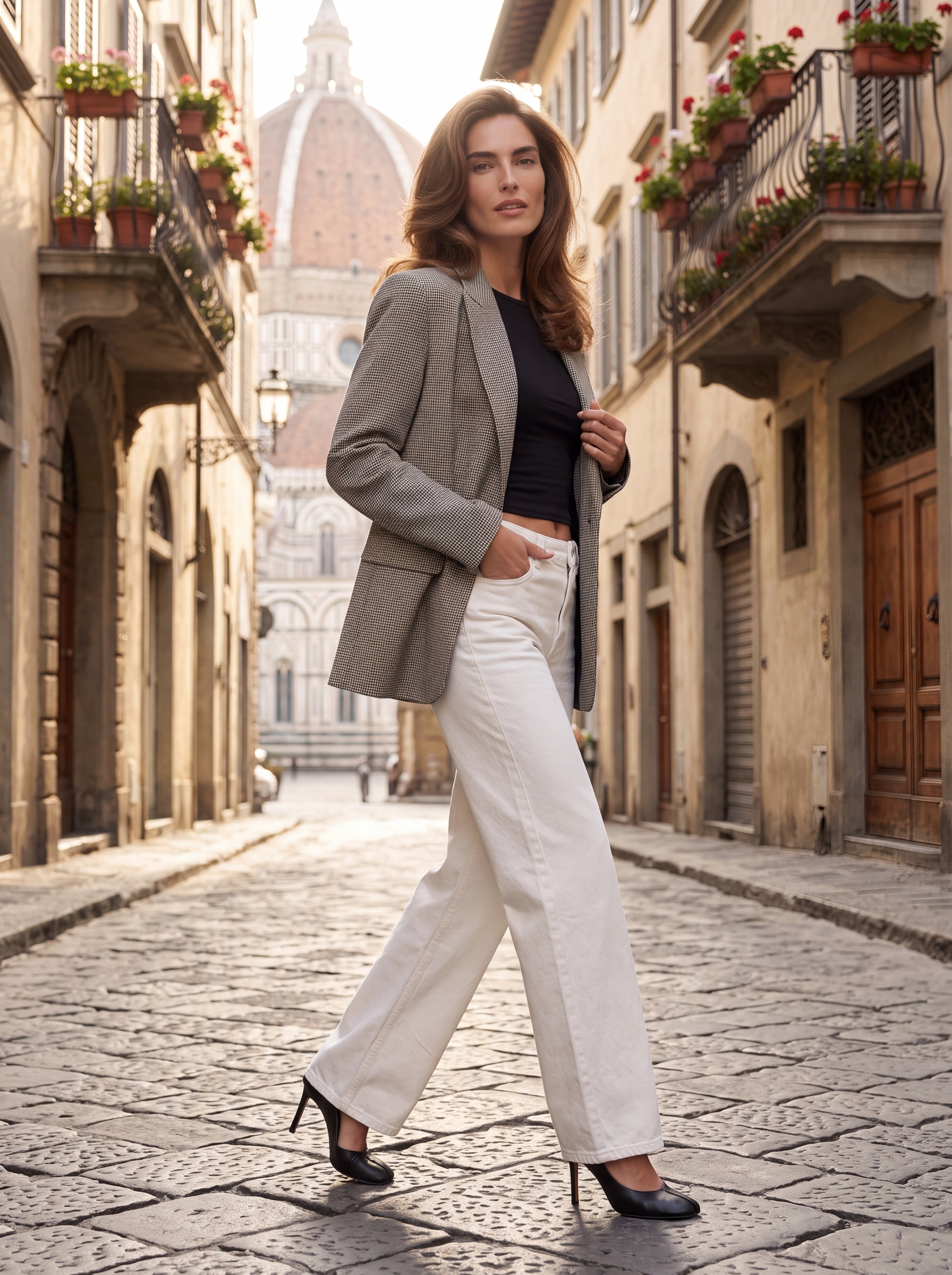 Women's Taupe Checkered Tailored Blazer