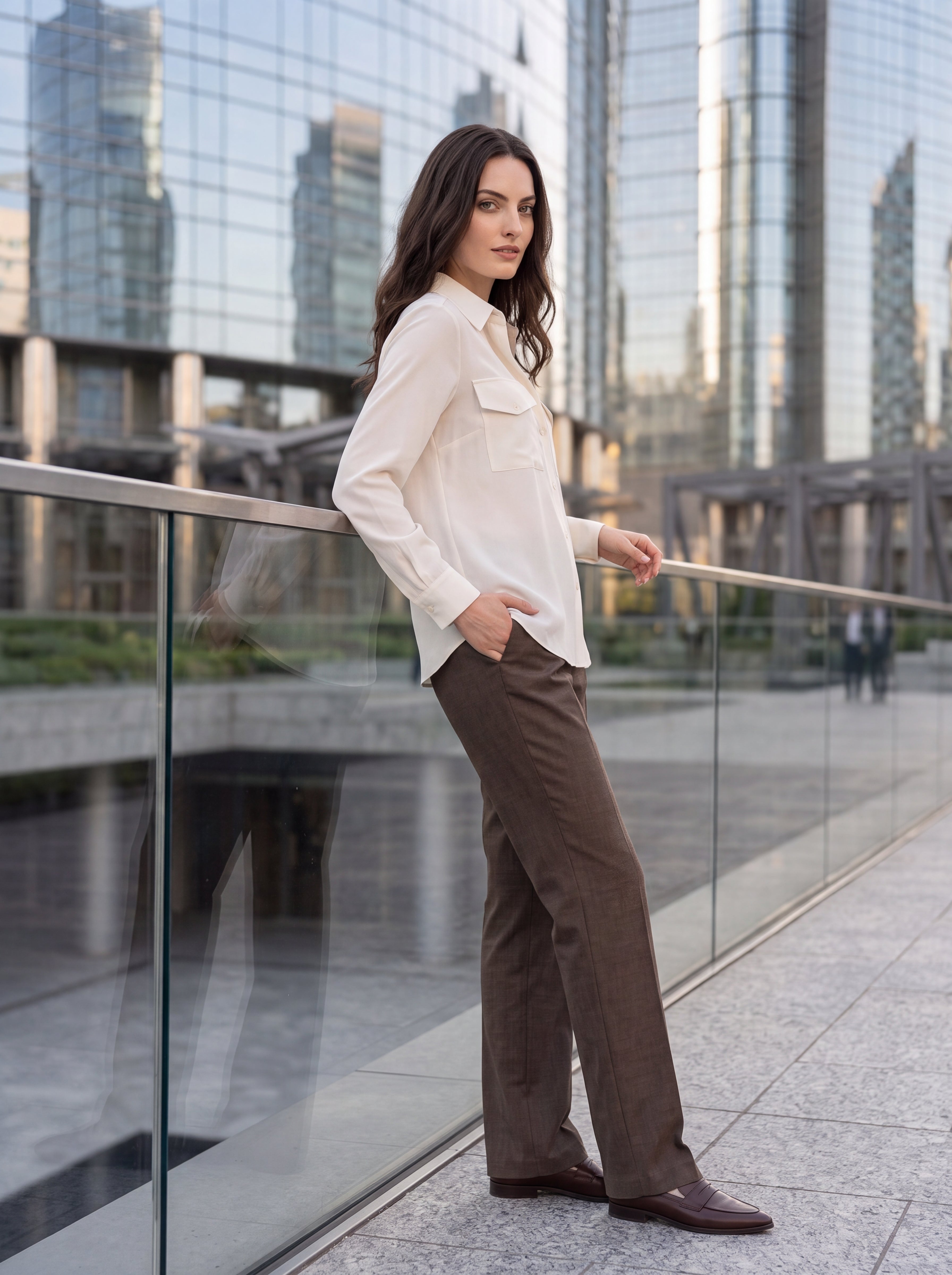 Women's Ivory Silk Button-Down Shirt | Premium European Long Sleeve Office Blouse