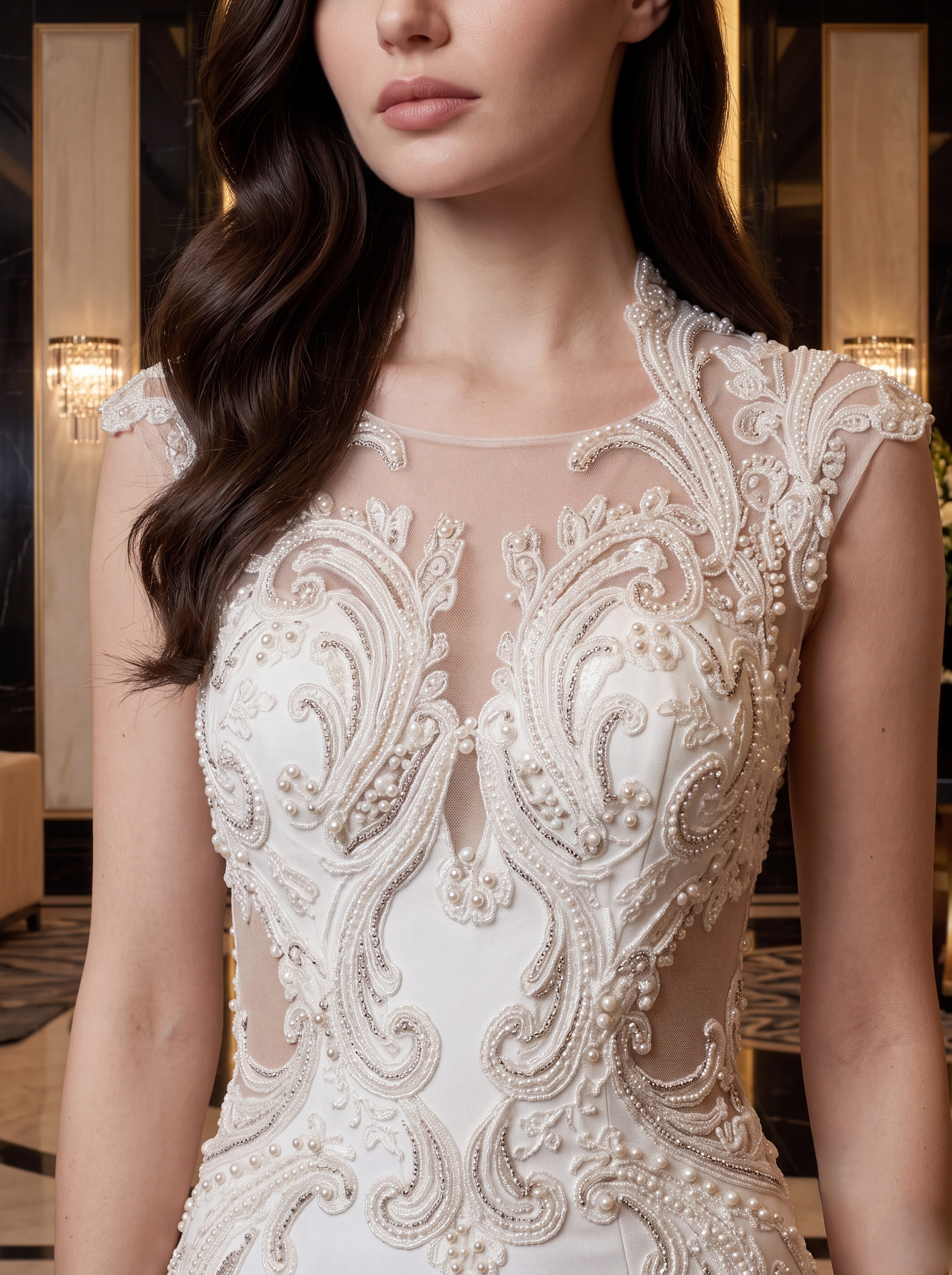 Ivory Embroidered Mermaid Evening Gown