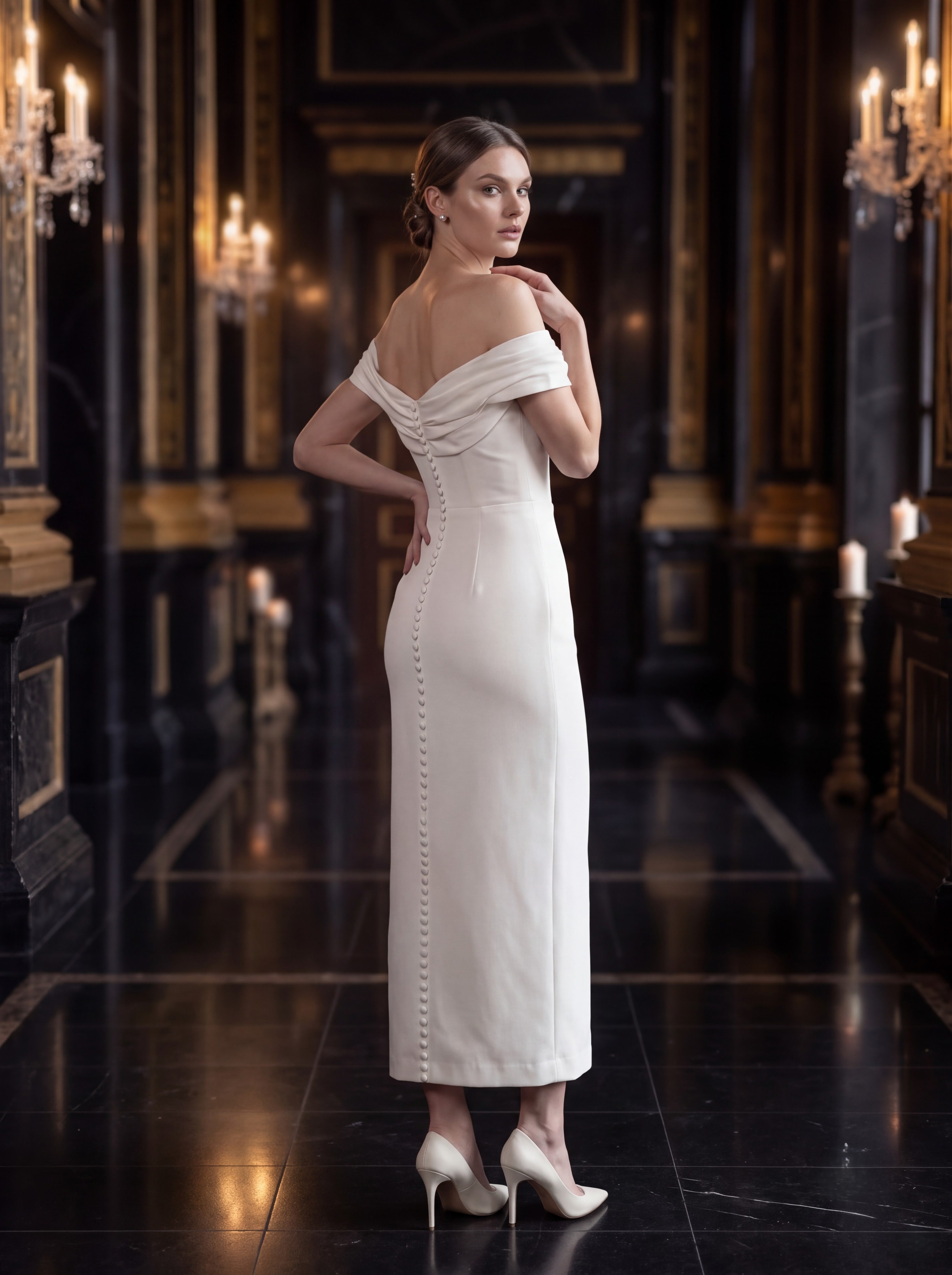 Ivory Off-Shoulder Midi Dress