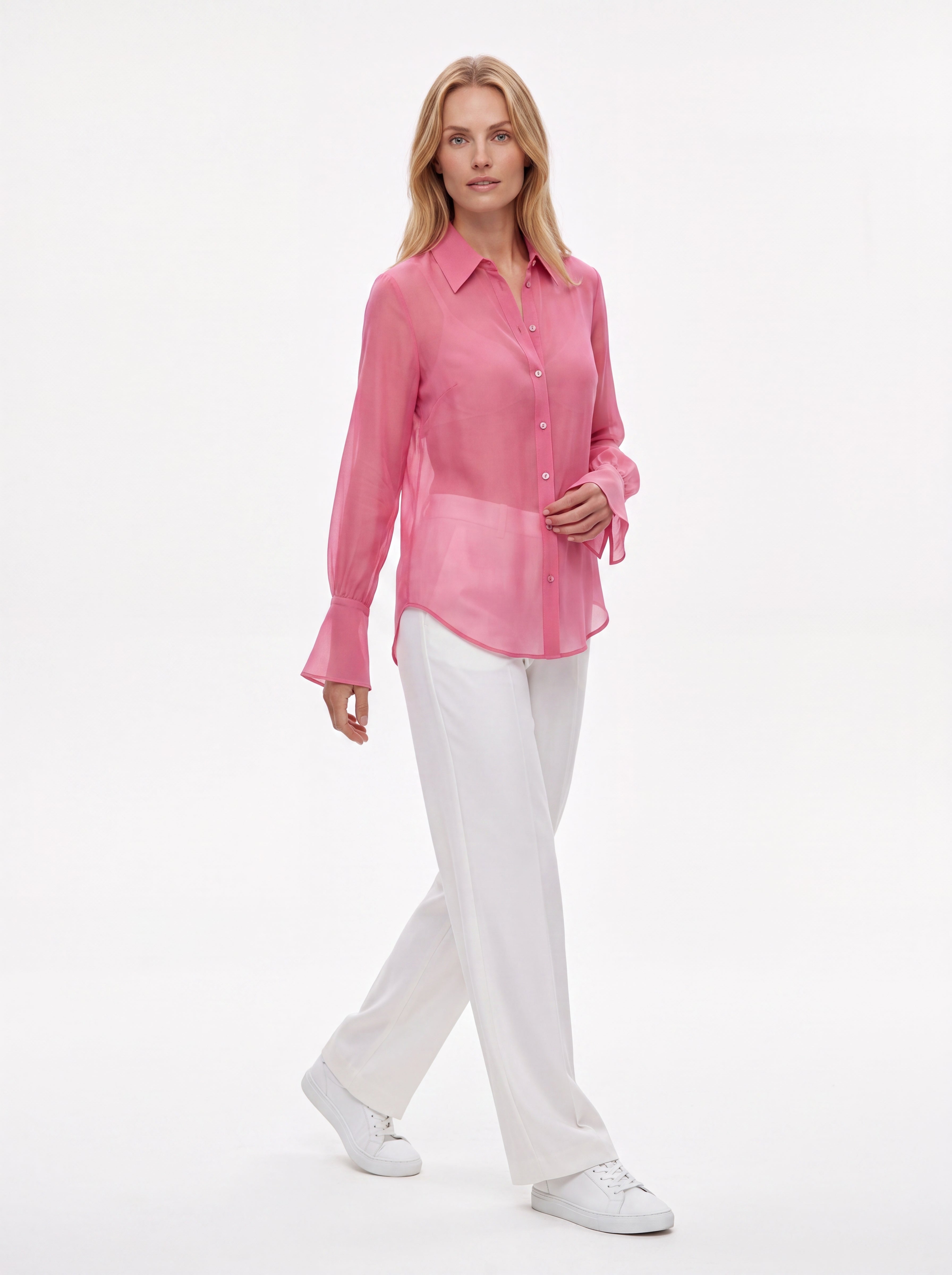Women's Pink Sheer Button-Down Shirt | Elegant Lightweight Chiffon shirt
