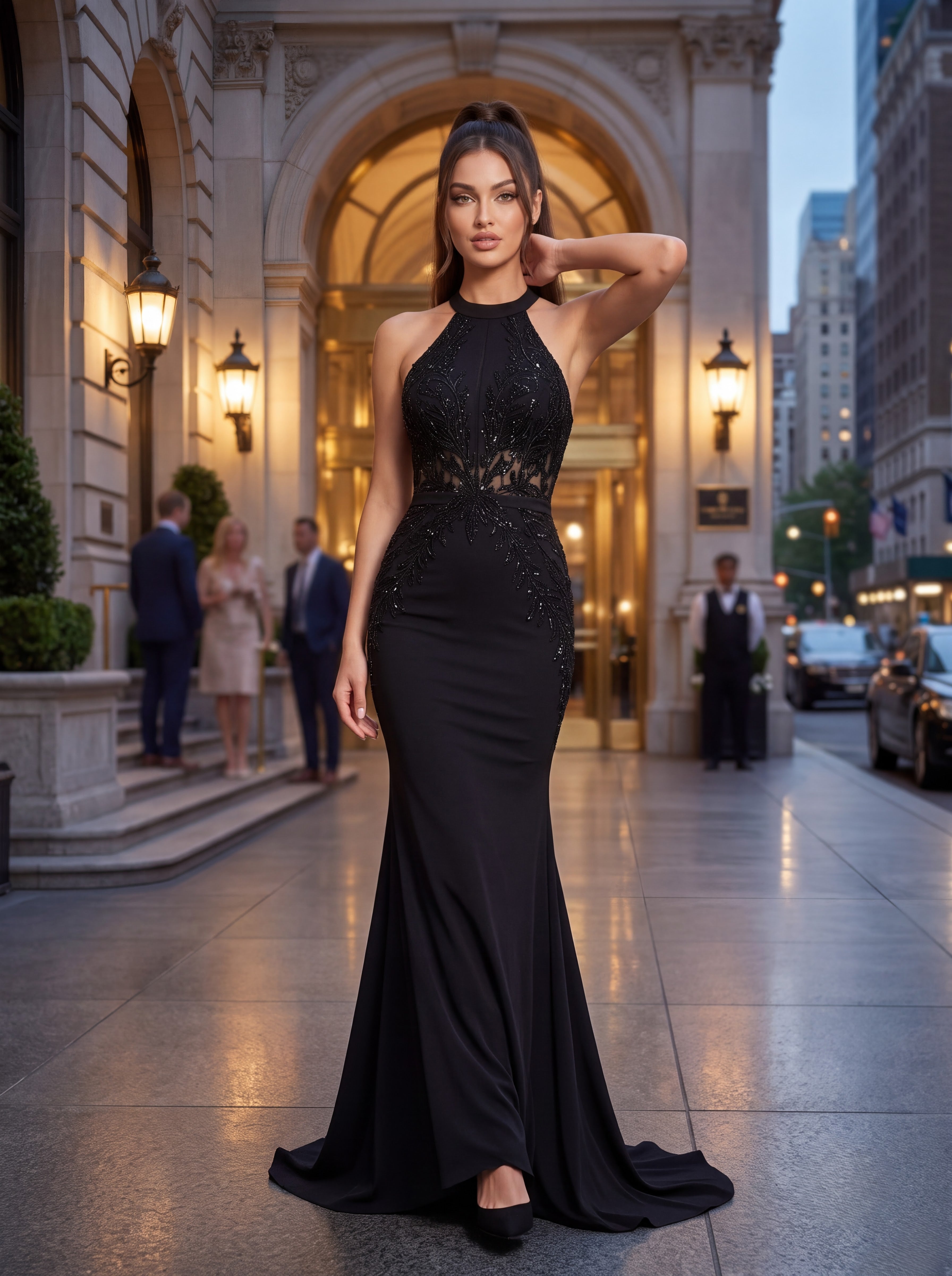 Black Embellished Mermaid Evening Gown