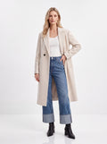 Women's Single-Breasted Long Wool Blend blazer – Cream